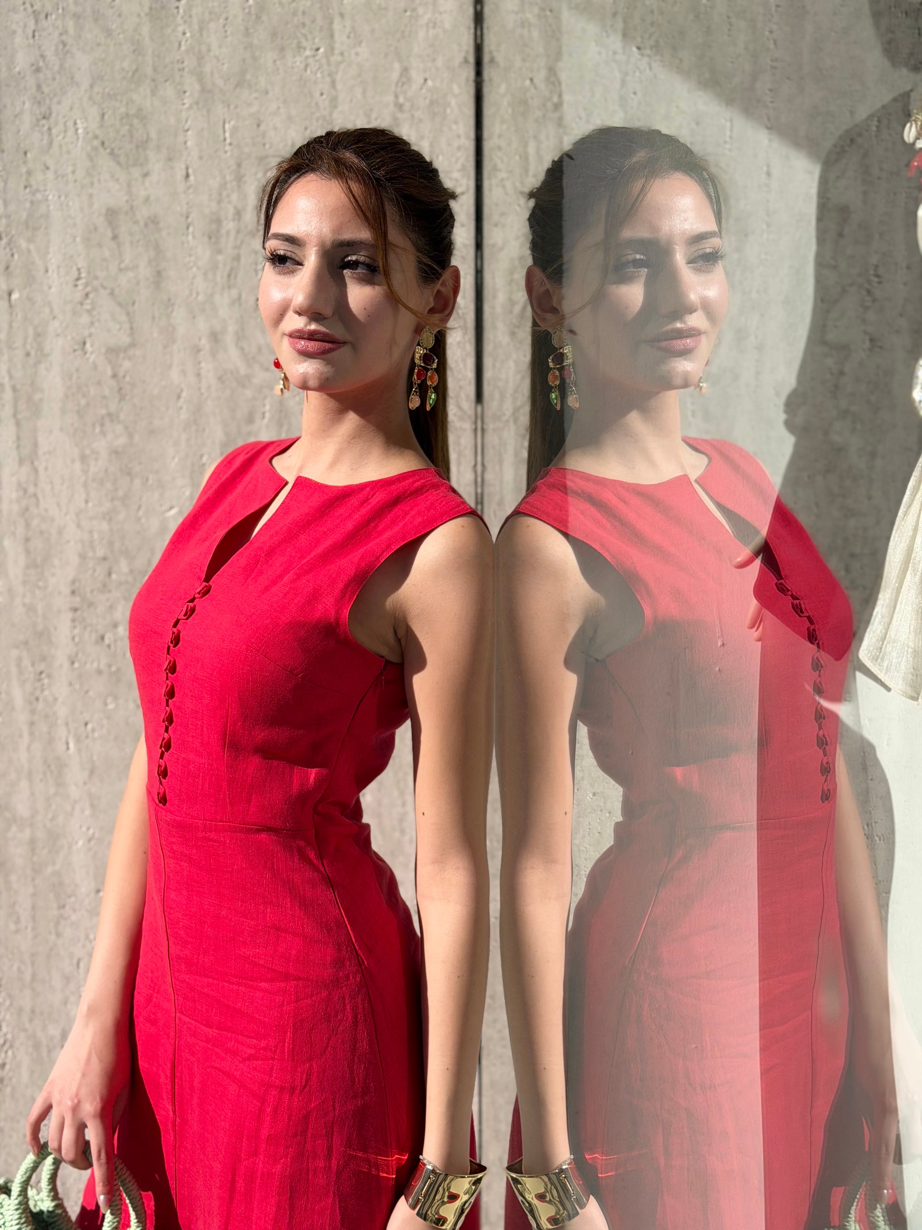 ELBİSE Düğmeli Midi Elbise