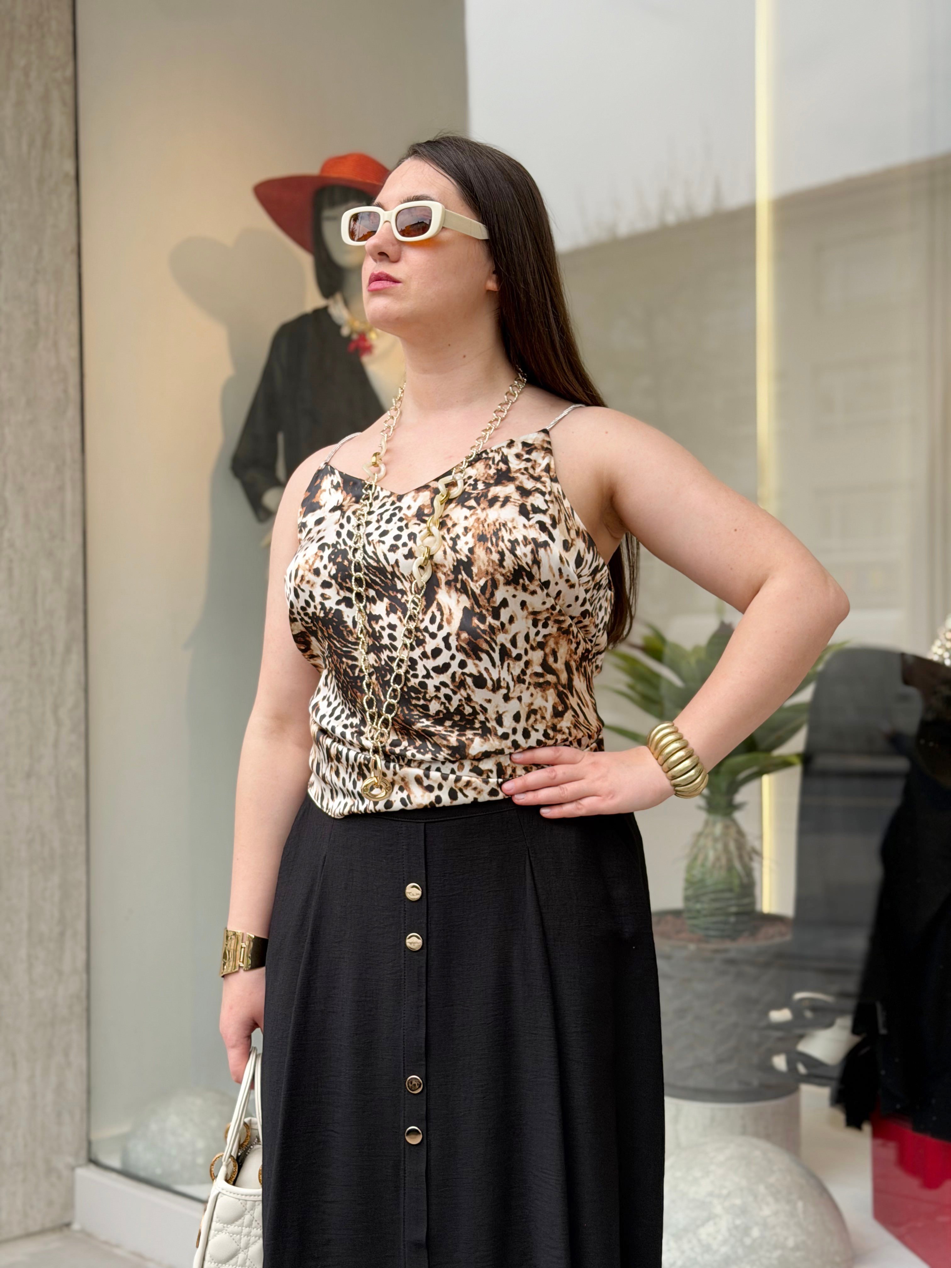 BLUZ Leopar Askılı Bluz