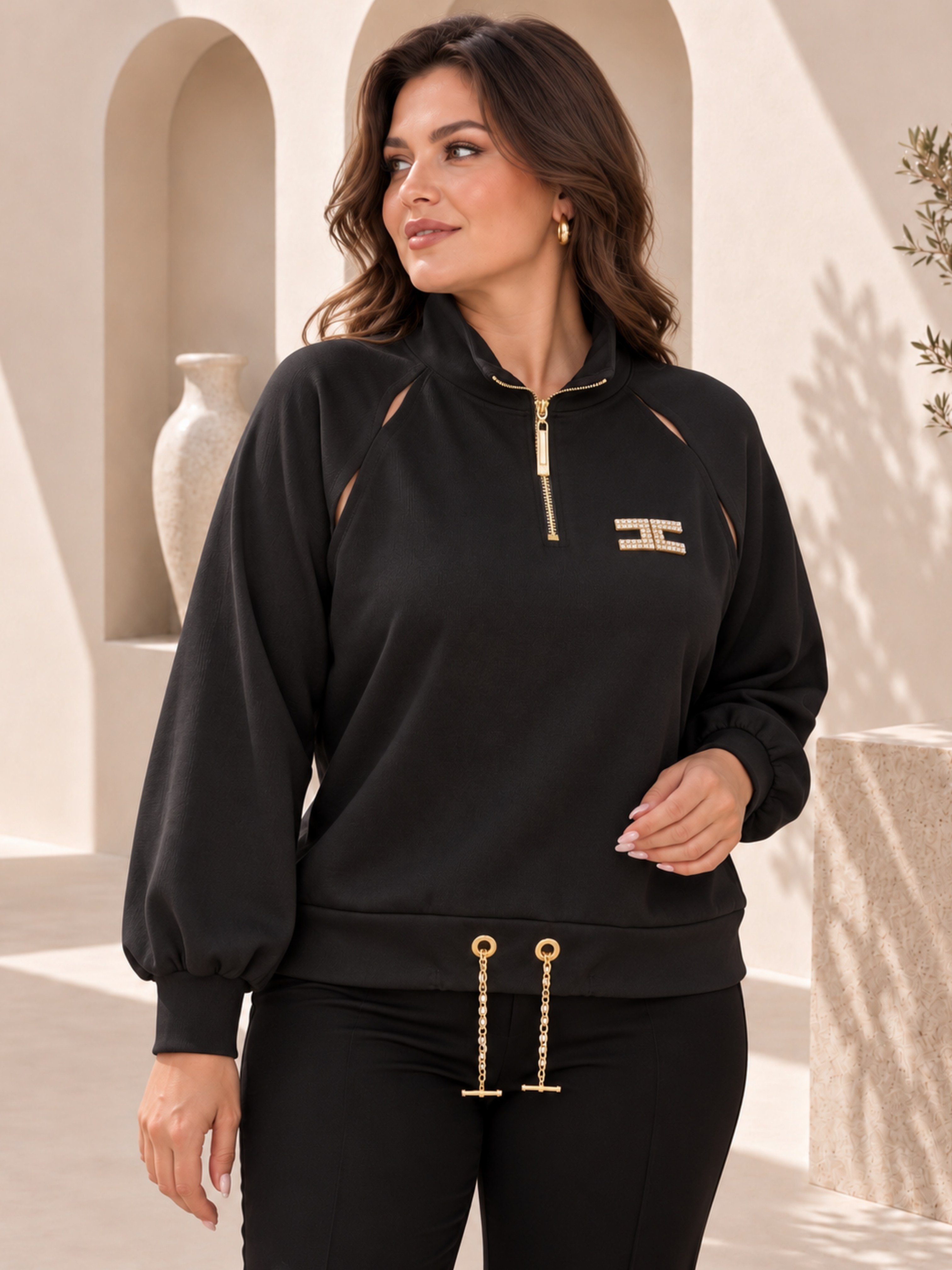 Büyük BedenÜst GiyimSweatshirt Zincir Detay Sweatshirt