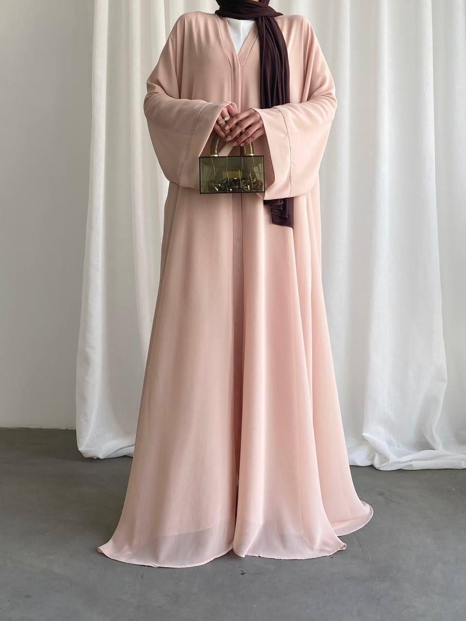 Açık Pembe Seren Şifon Abaya