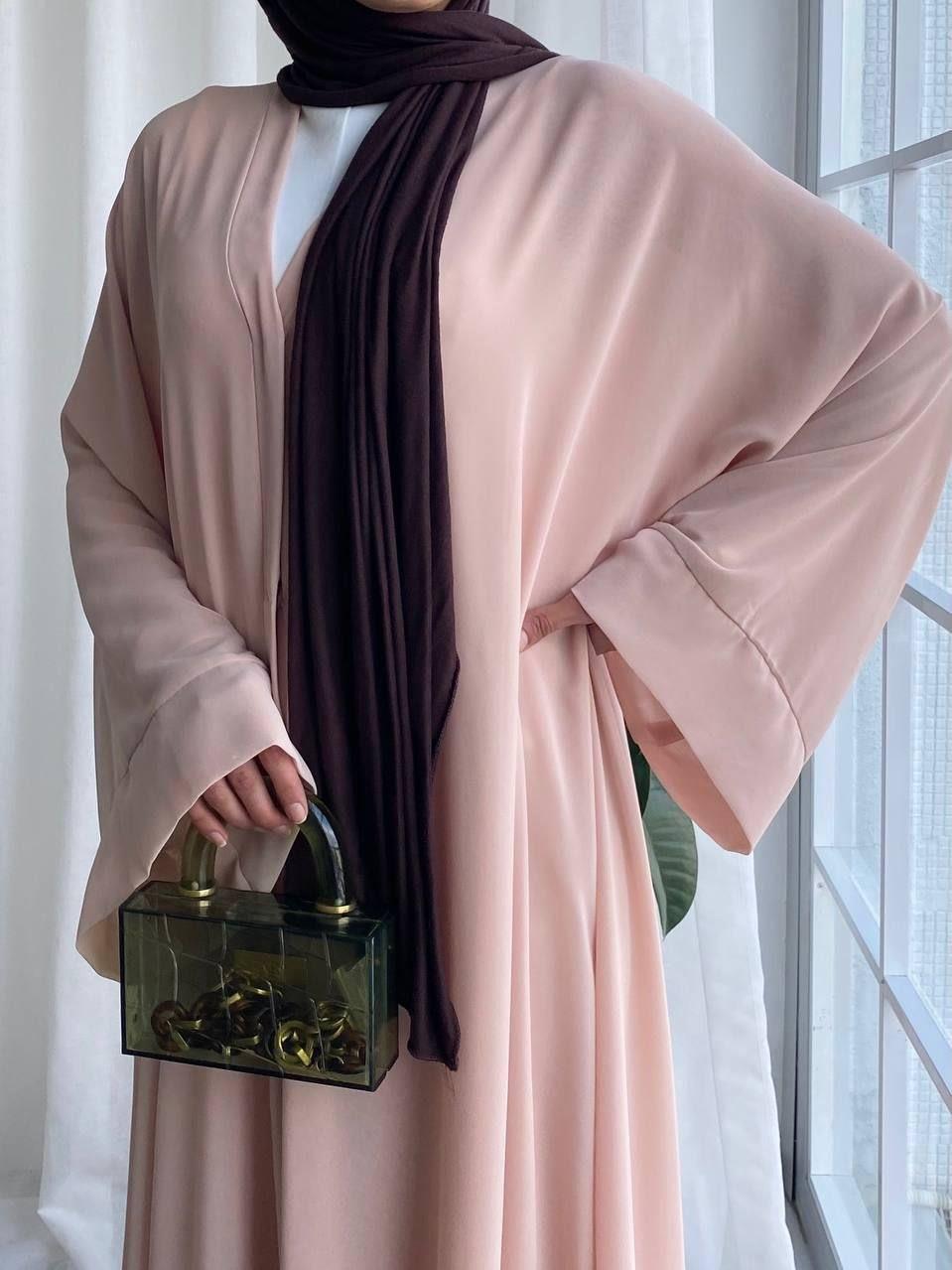 Açık Pembe Seren Şifon Abaya