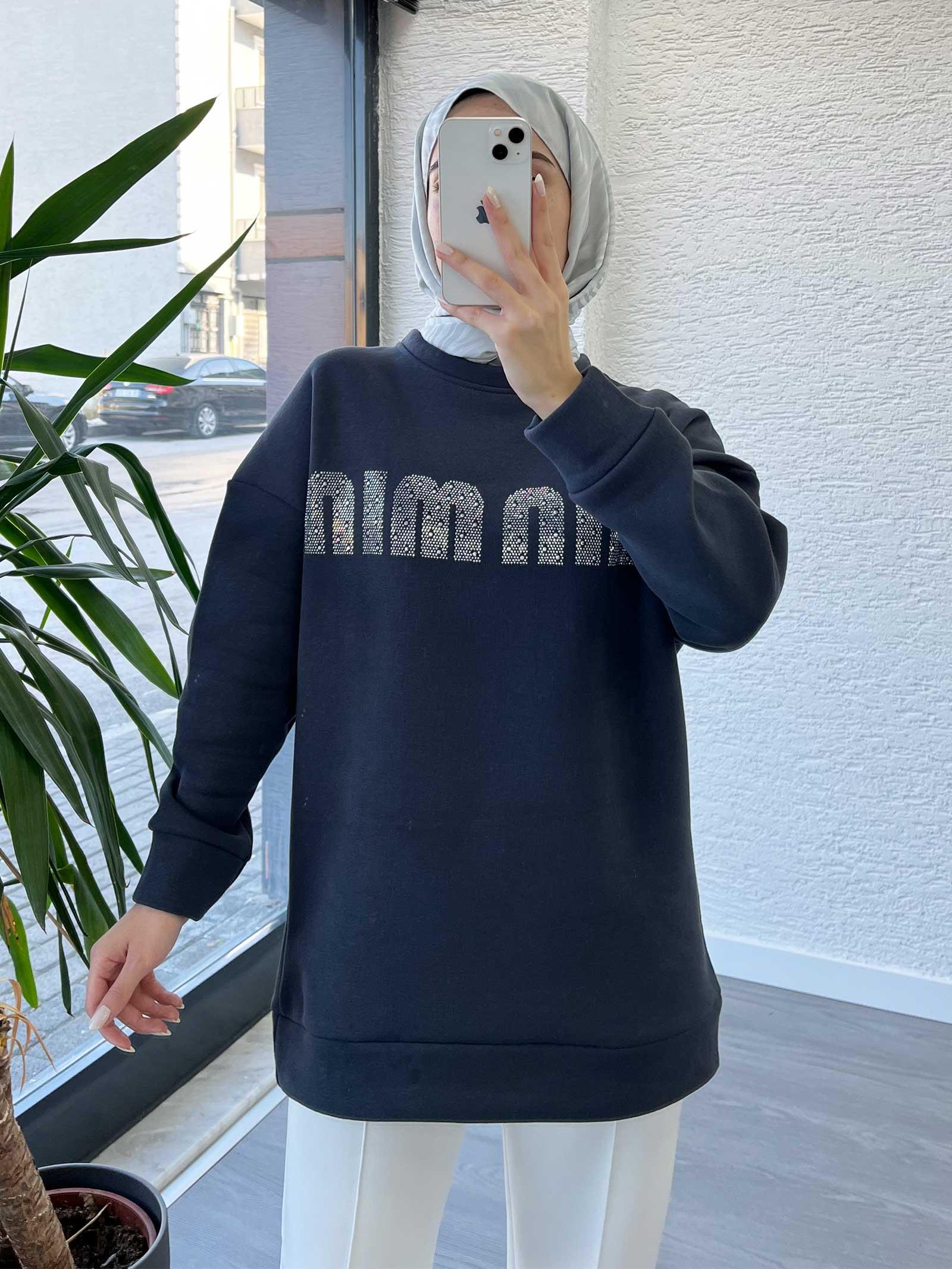 Antrasit Kadın Jardonlu Sweatshirt