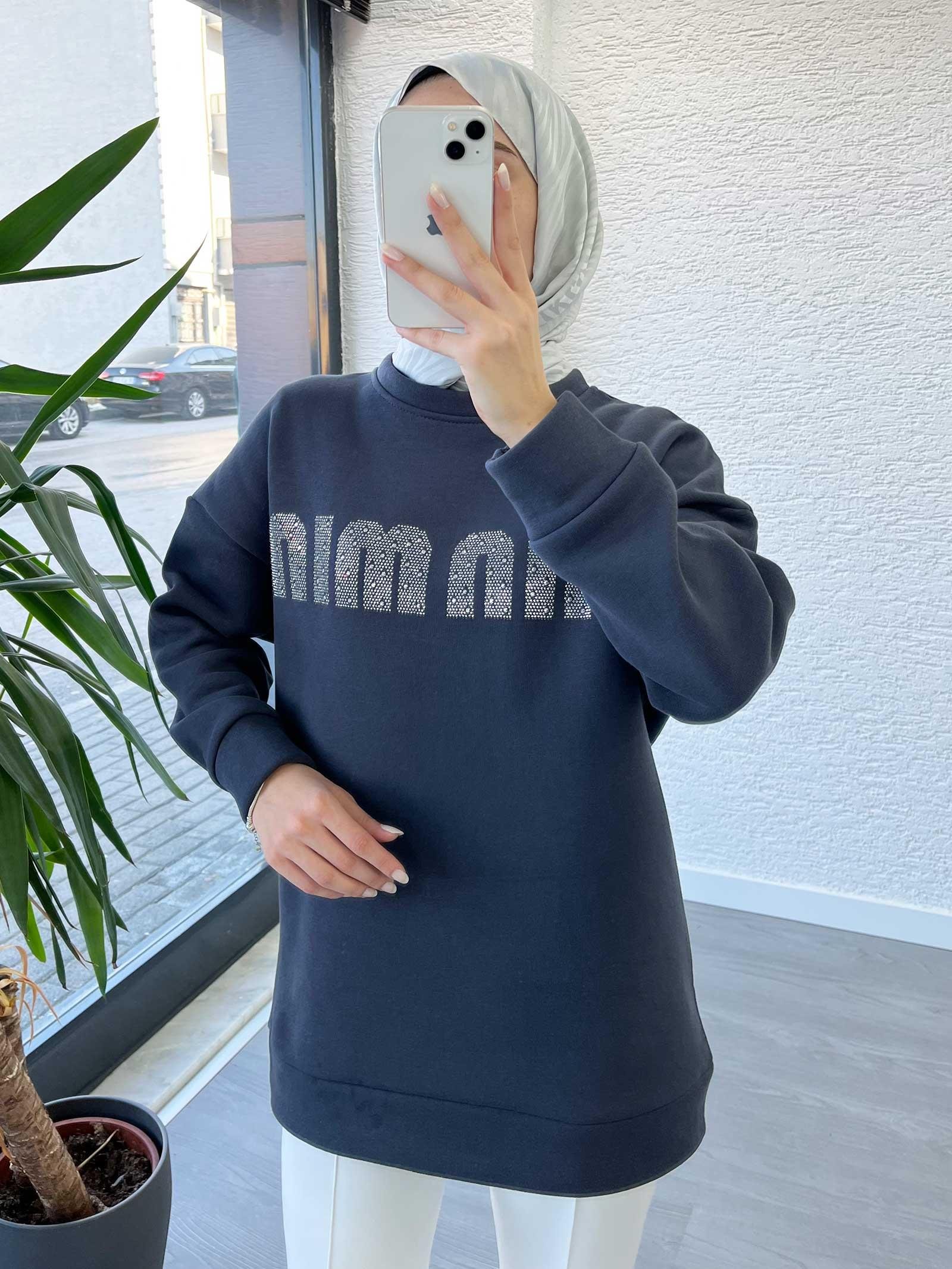 Antrasit Kadın Jardonlu Sweatshirt