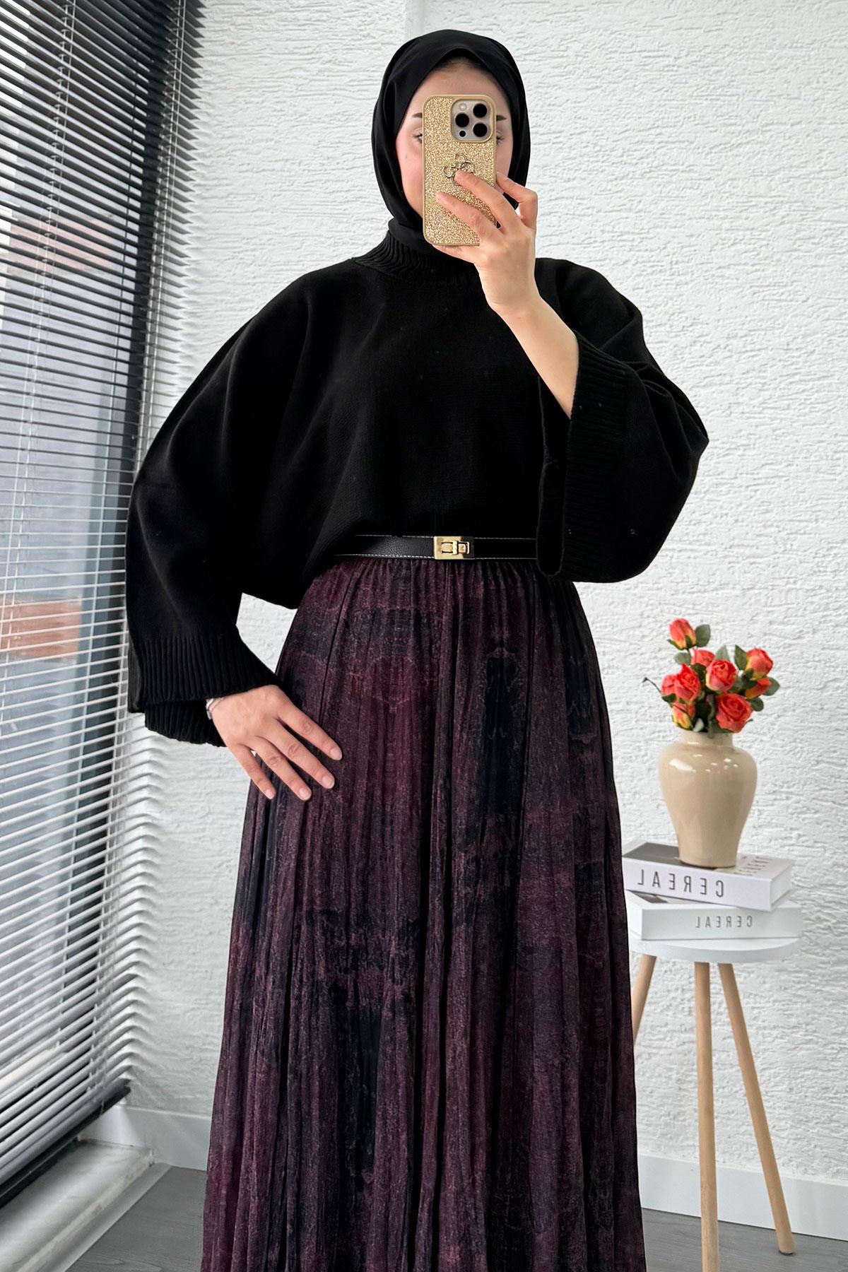 Asimetrik Kesim Astarlı Tül Midi Boy Etek - Siyah