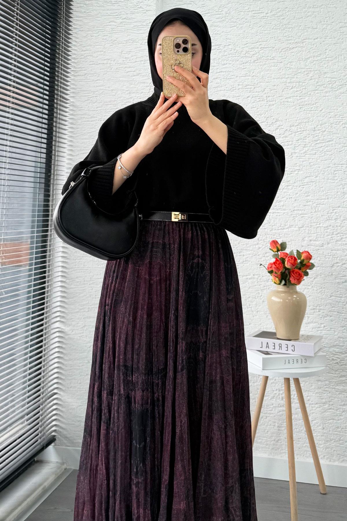 Asimetrik Kesim Astarlı Tül Midi Boy Etek - Siyah