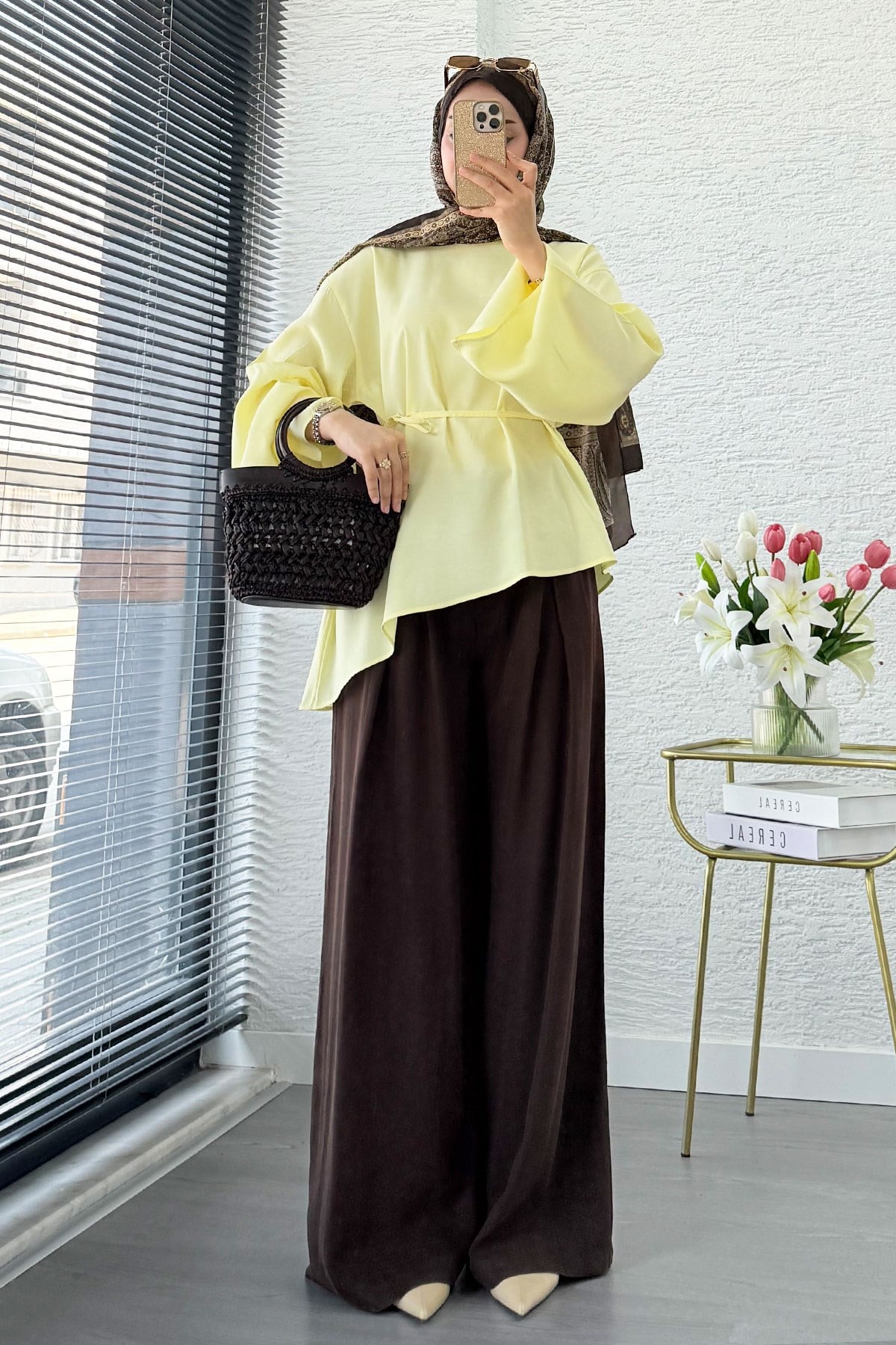 Asimetrik Kesim Volan Kol Modal Bluz – Sarı