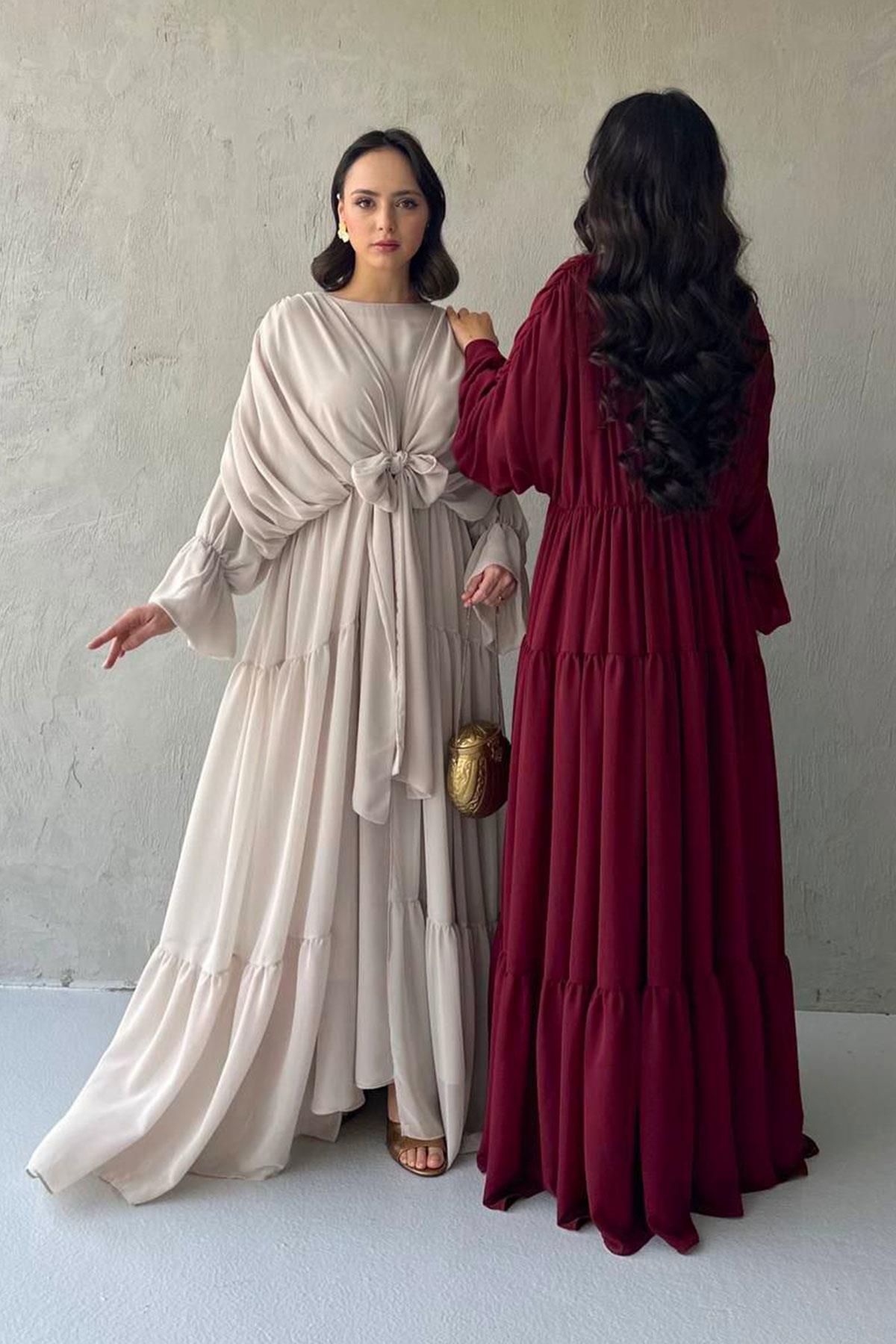 Ayza Şifon Abaya Takım-Bordo