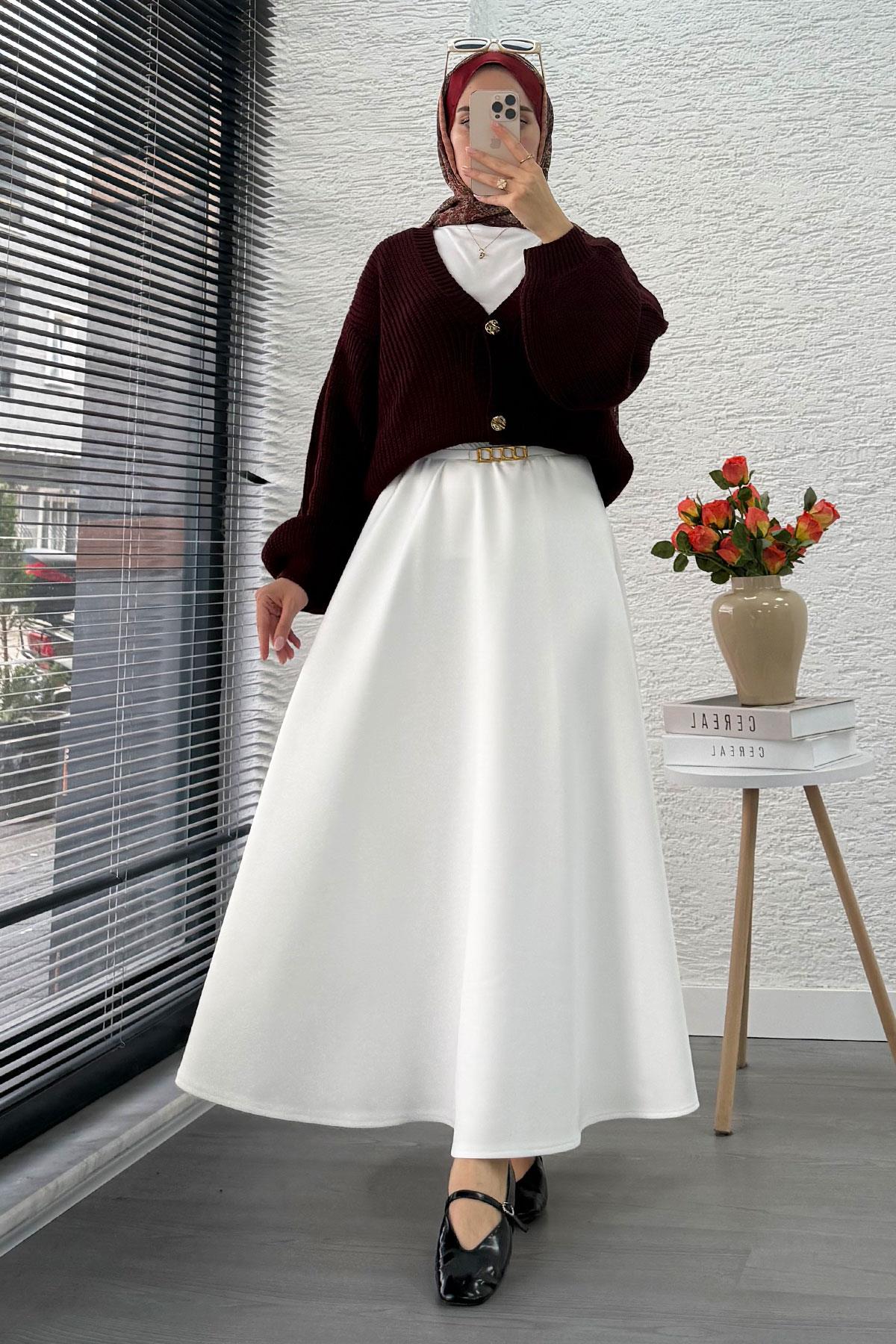 Balon Kol Gold Düğmeli Triko Hırka – Bordo