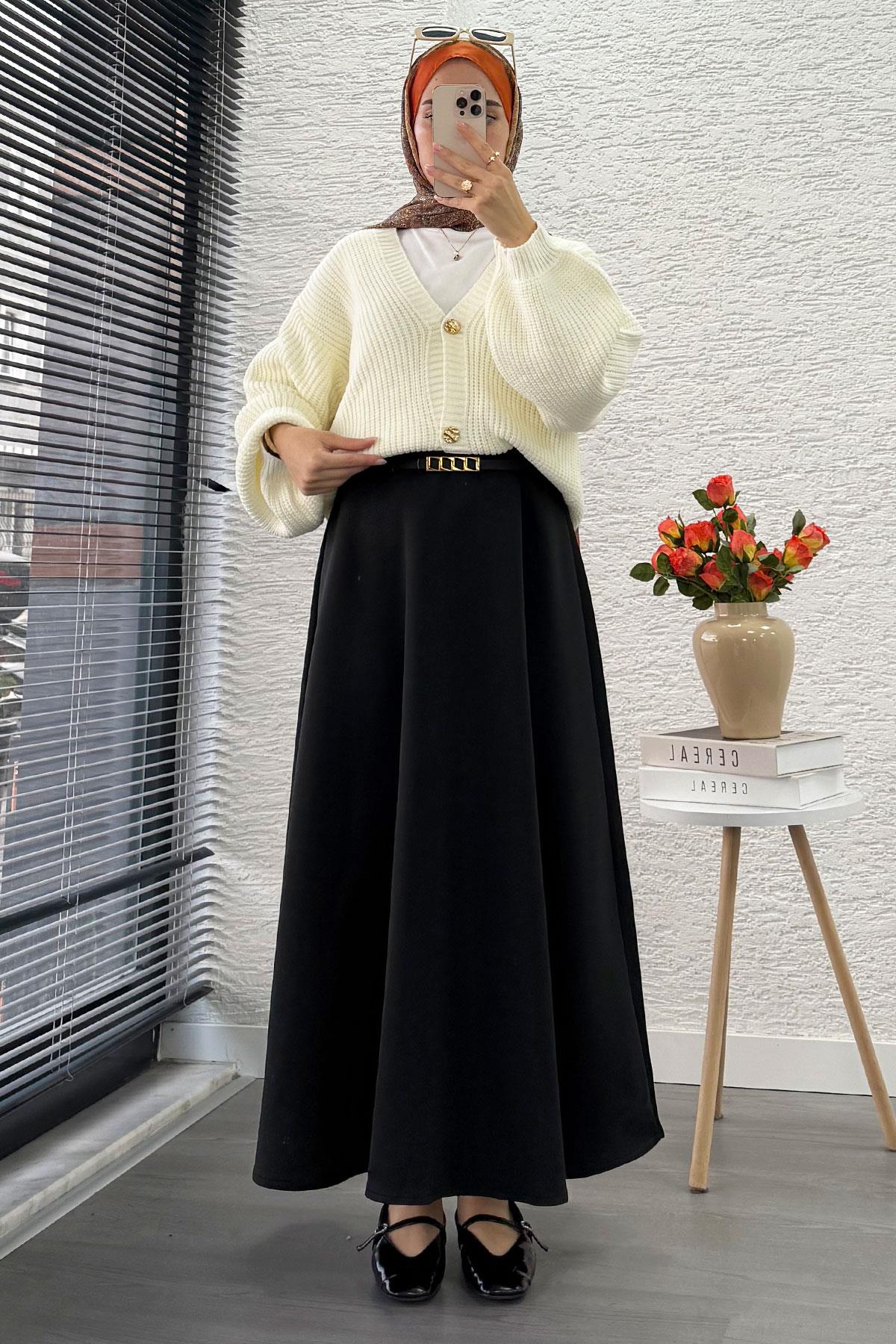 Balon Kol Gold Düğmeli Triko Hırka – Ekru