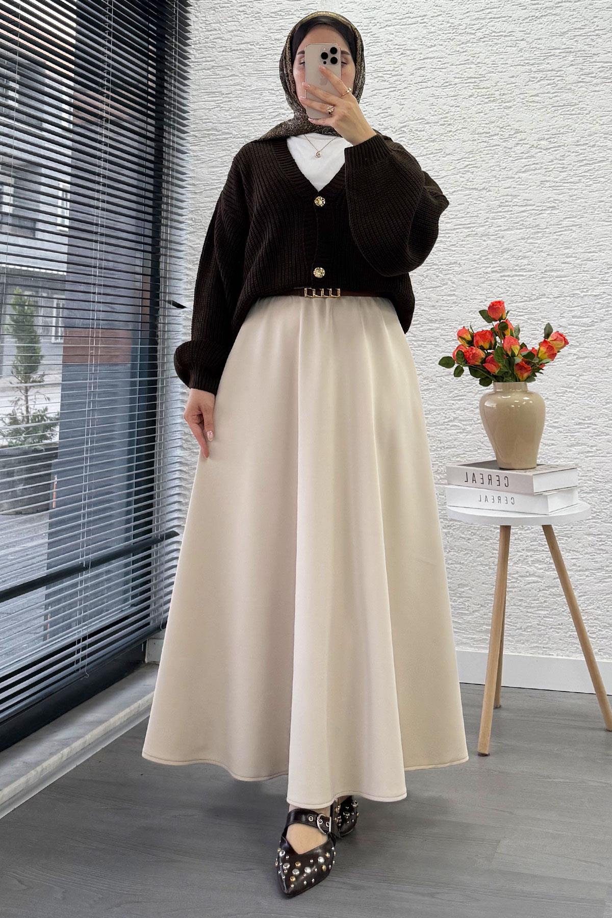 Balon Kol Gold Düğmeli Triko Hırka – Kahverengi