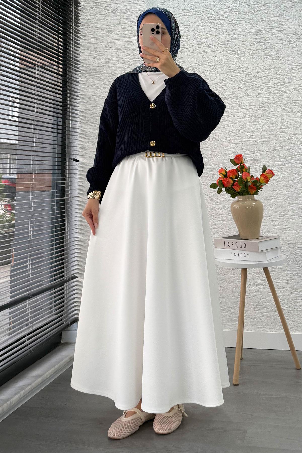 Balon Kol Gold Düğmeli Triko Hırka – Lacivert