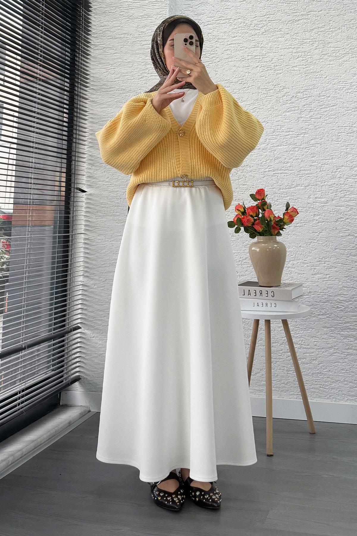 Balon Kol Gold Düğmeli Triko Hırka – Sarı