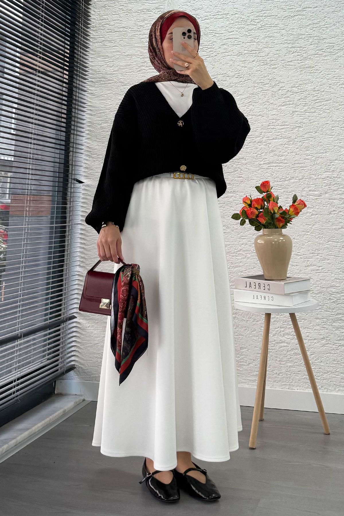 Balon Kol Gold Düğmeli Triko Hırka – Siyah