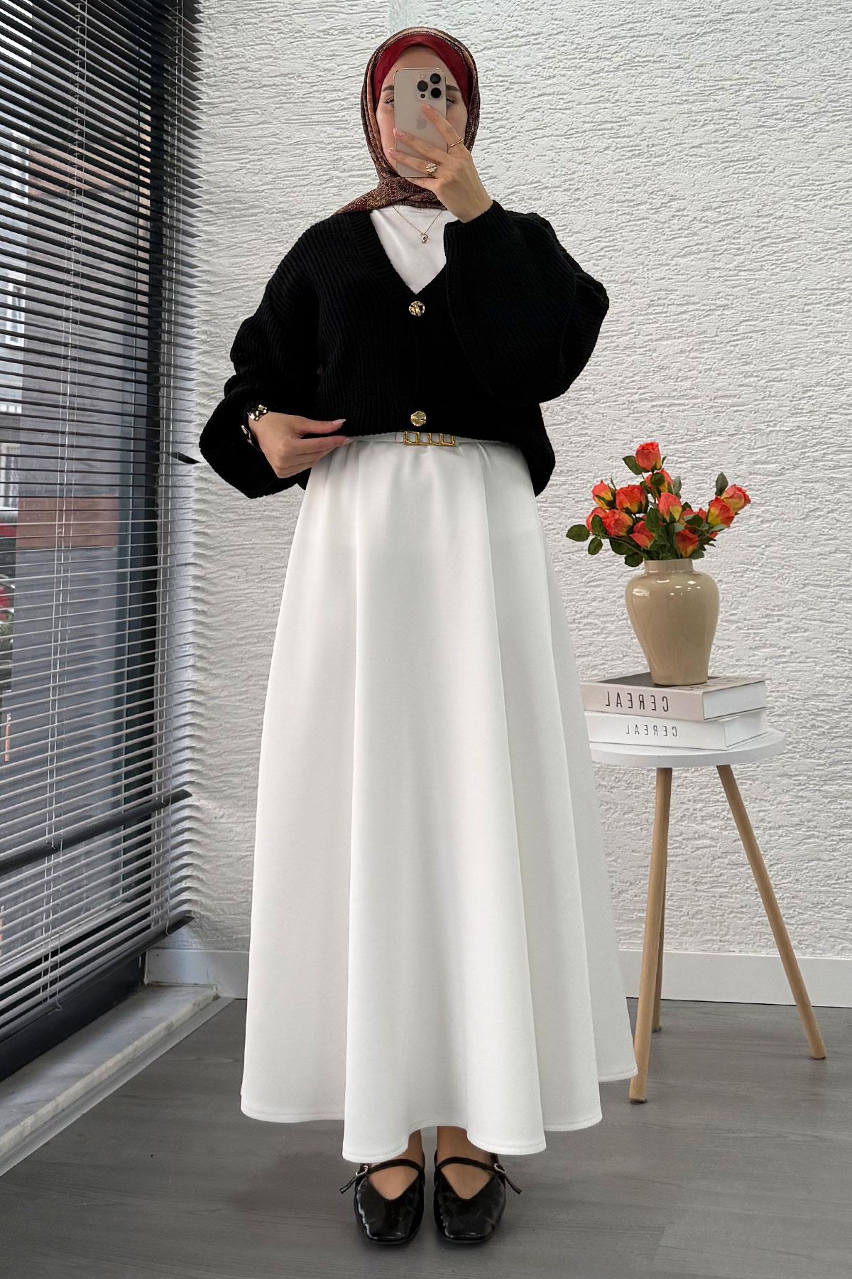 Balon Kol Gold Düğmeli Triko Hırka – Siyah