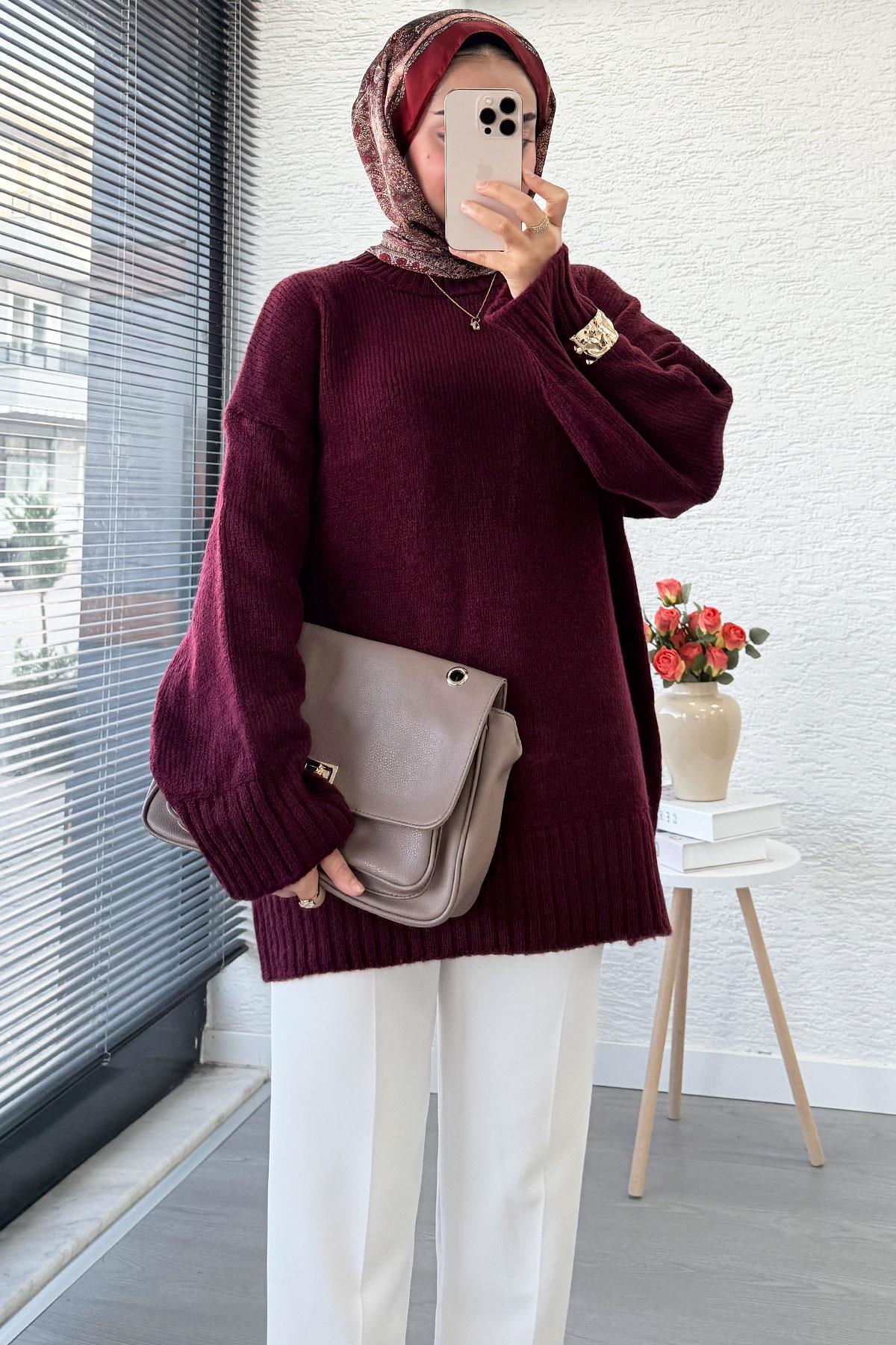 Basic Oversize Triko Kazak – Bordo