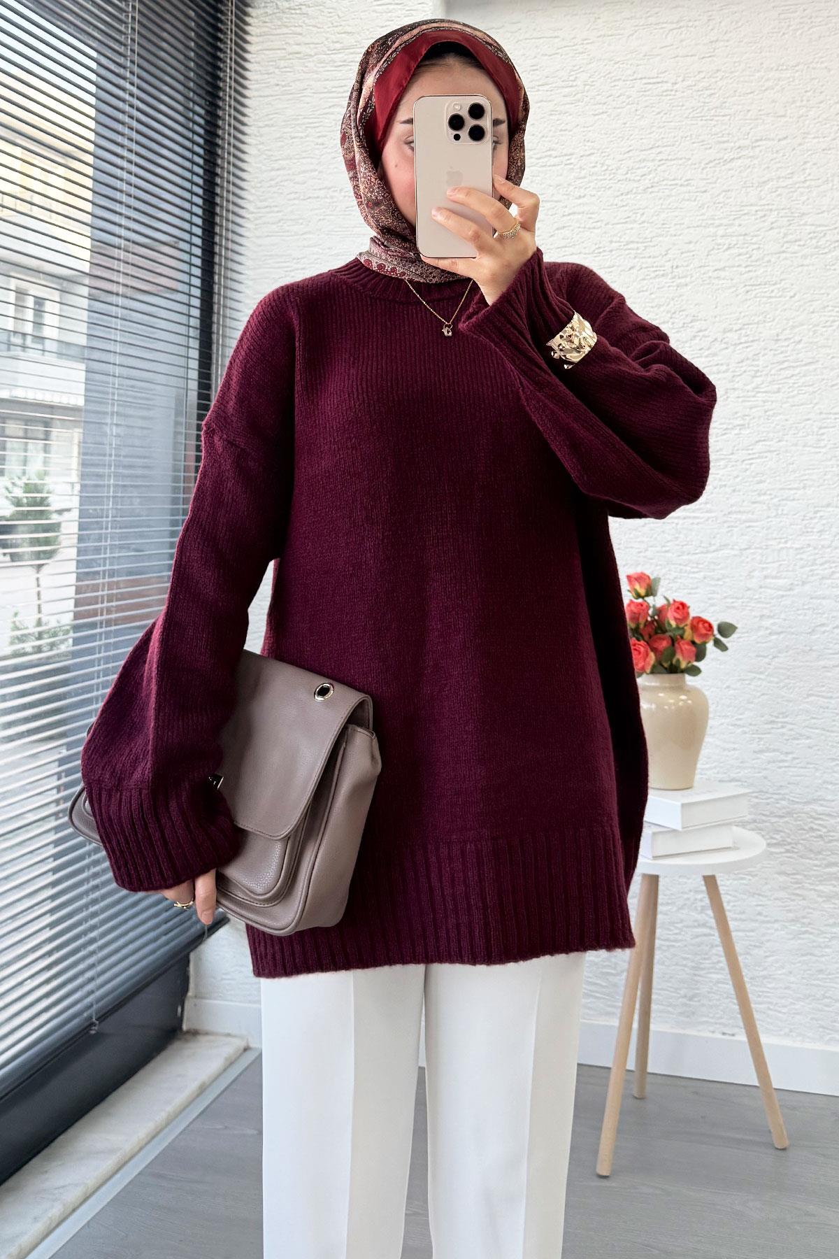 Basic Oversize Triko Kazak – Bordo