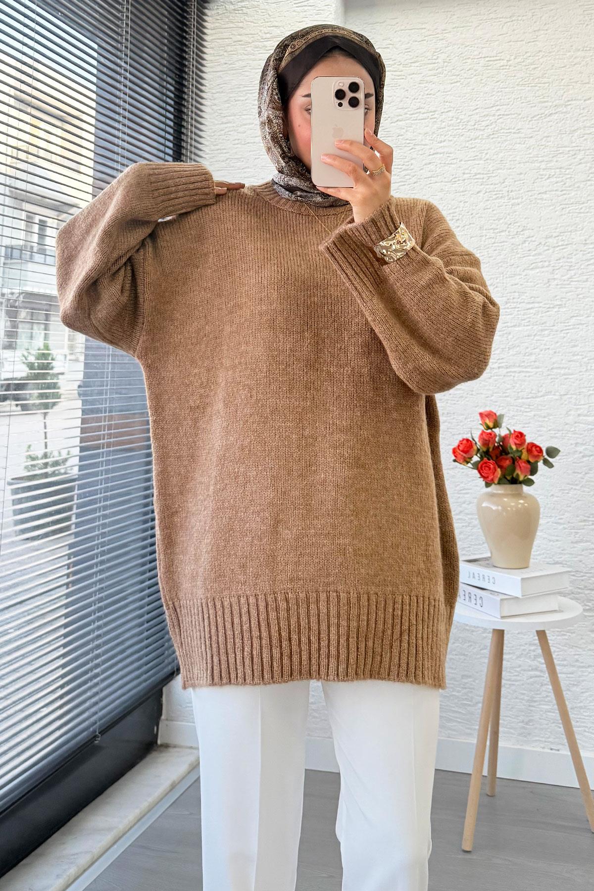 Basic Oversize Triko Kazak – Camel