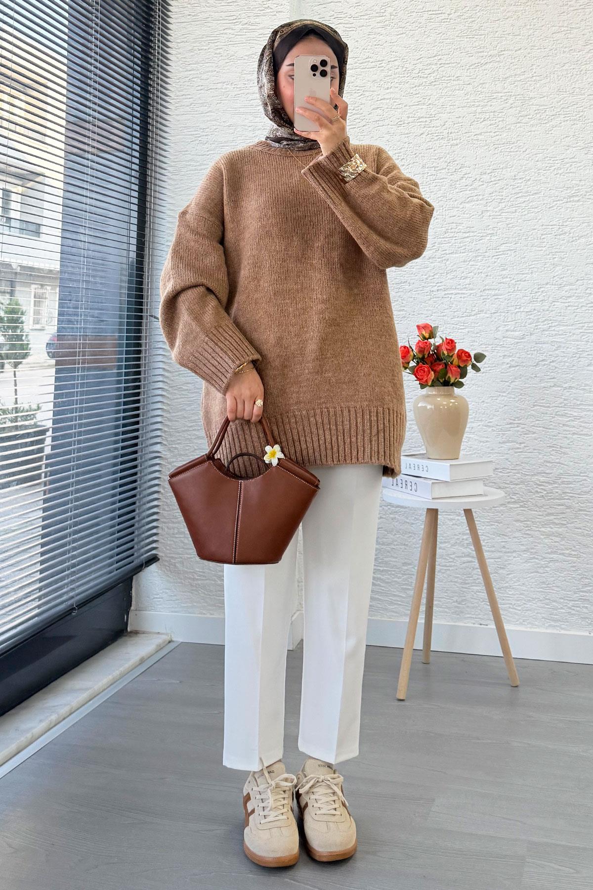 Basic Oversize Triko Kazak – Camel