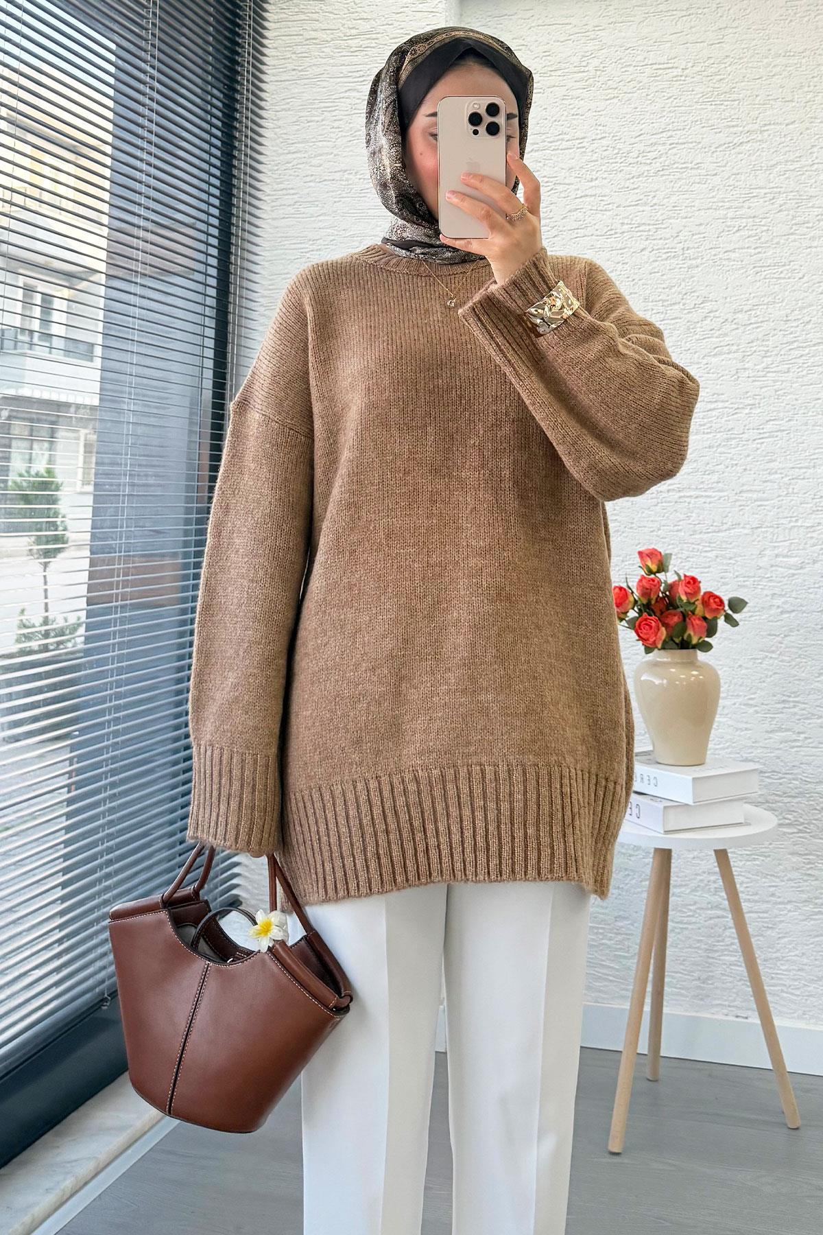 Basic Oversize Triko Kazak – Camel