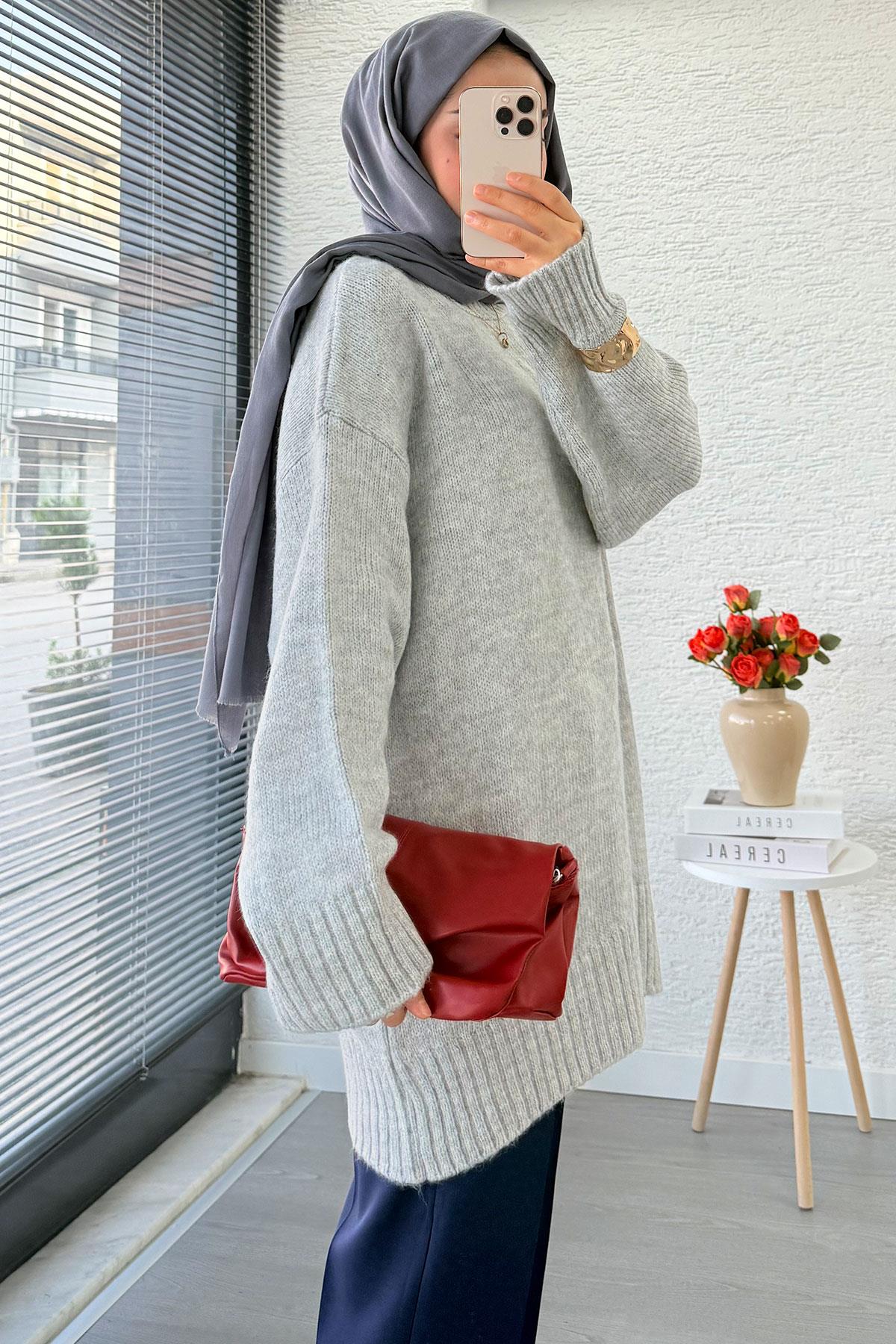 Basic Oversize Triko Kazak – Gri