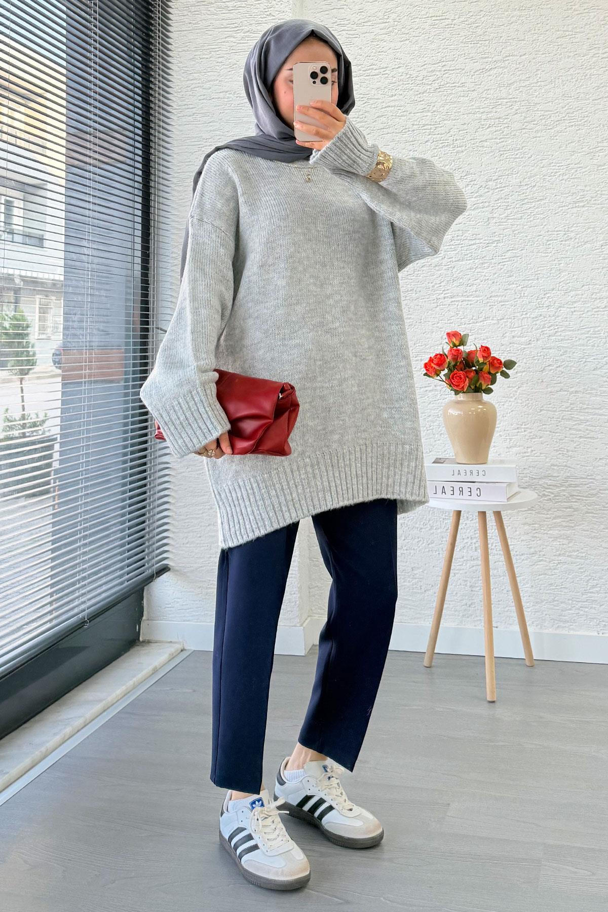 Basic Oversize Triko Kazak – Gri