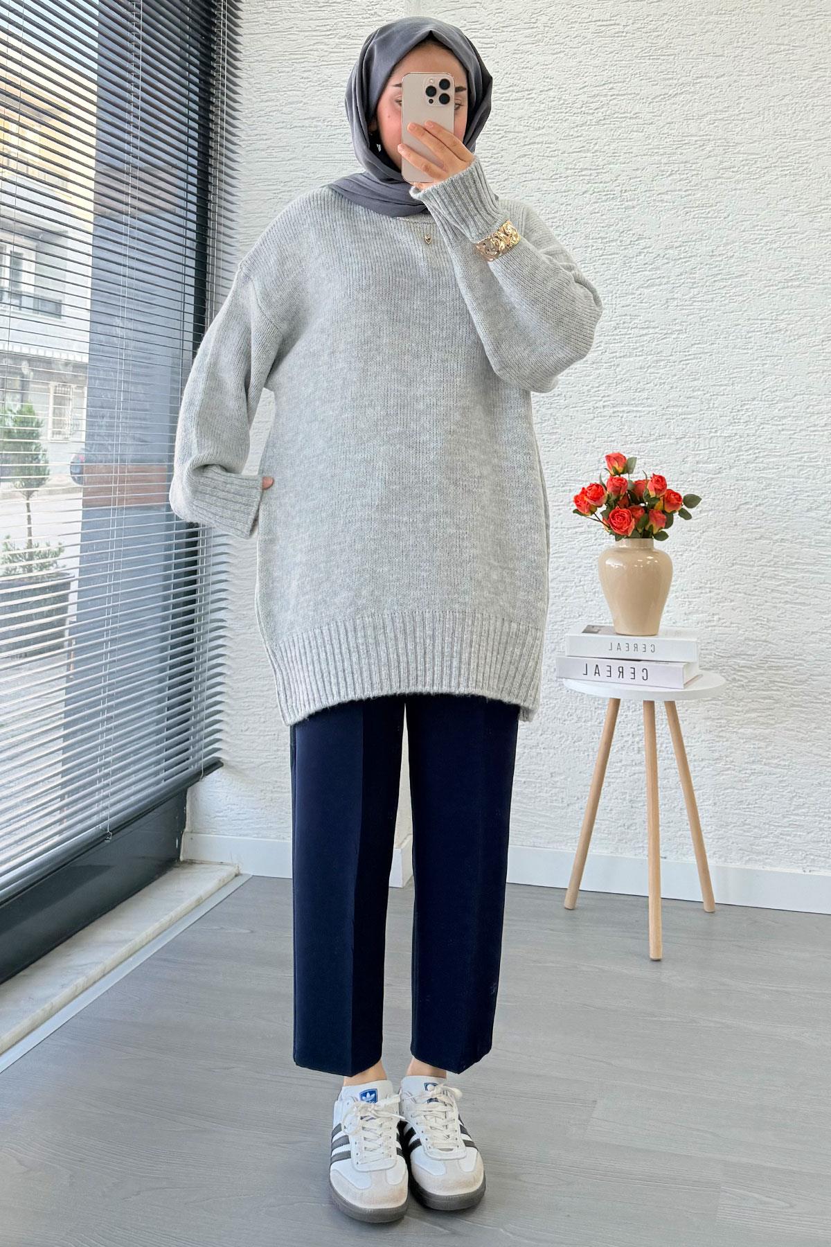 Basic Oversize Triko Kazak – Gri