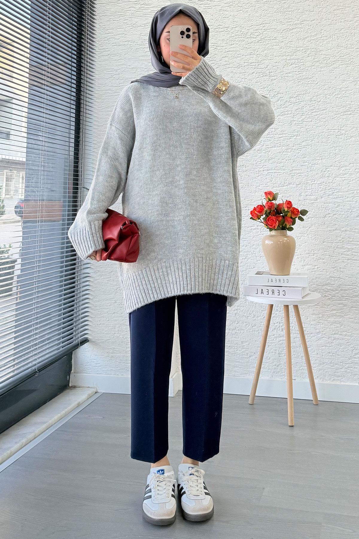 Basic Oversize Triko Kazak – Gri