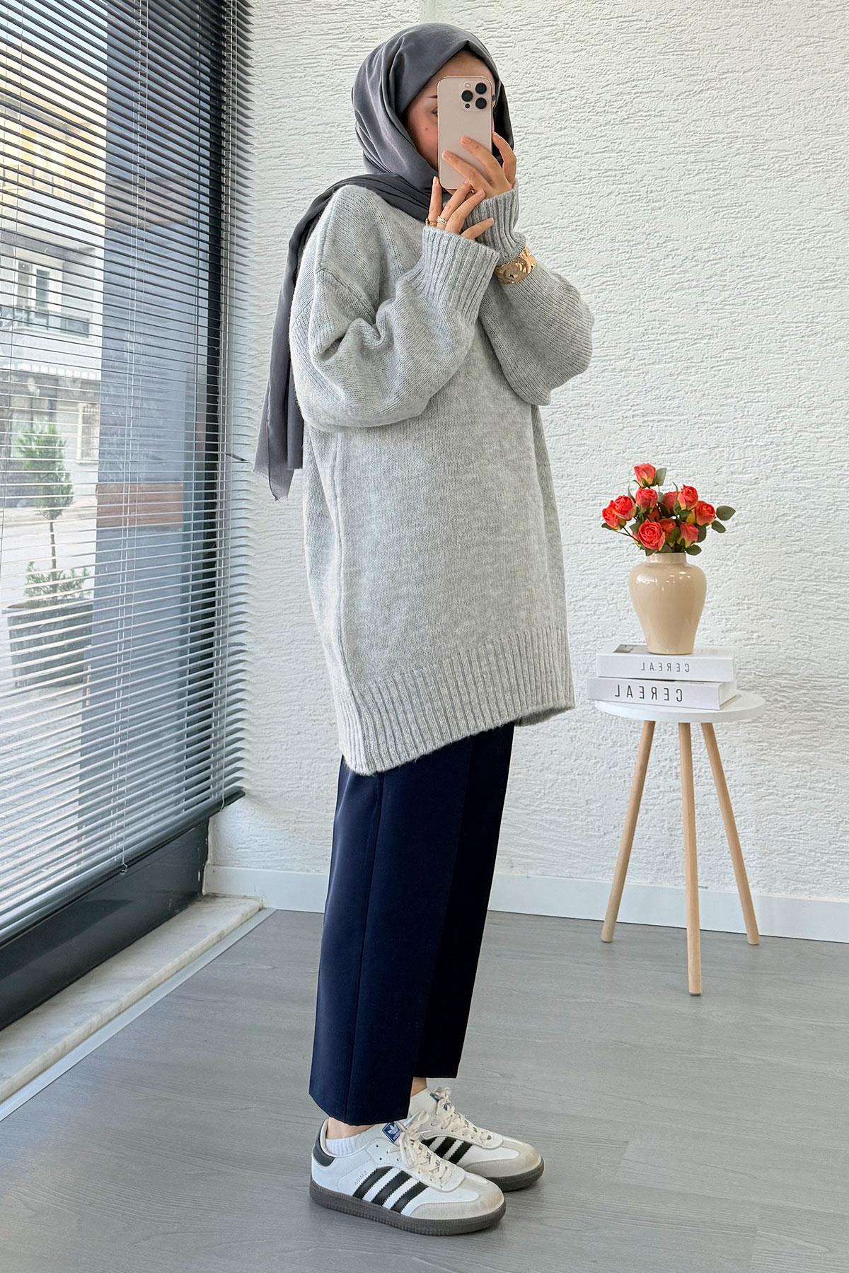 Basic Oversize Triko Kazak – Gri