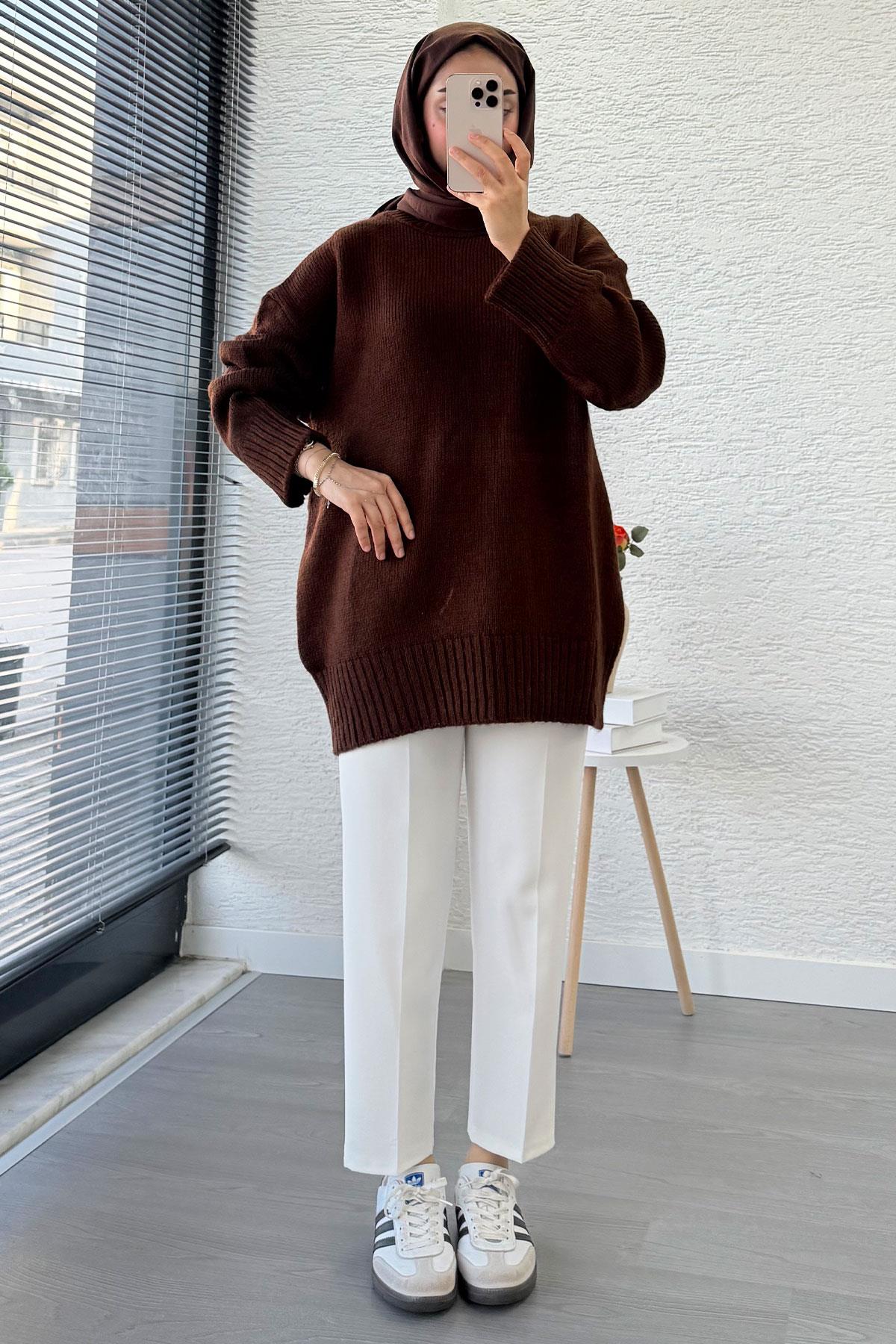 Basic Oversize Triko Kazak – Kahverengi