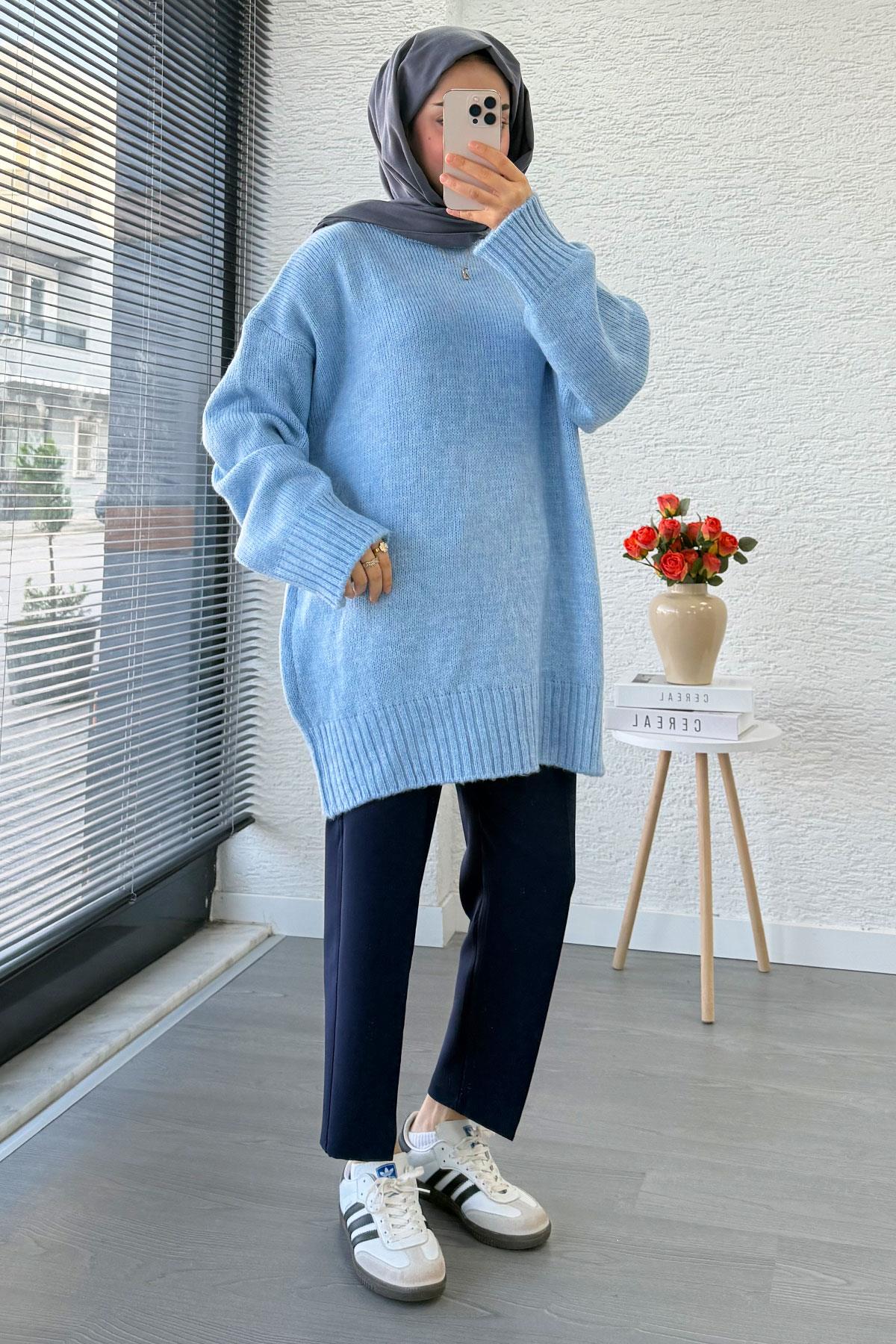 Basic Oversize Triko Kazak – Mavi