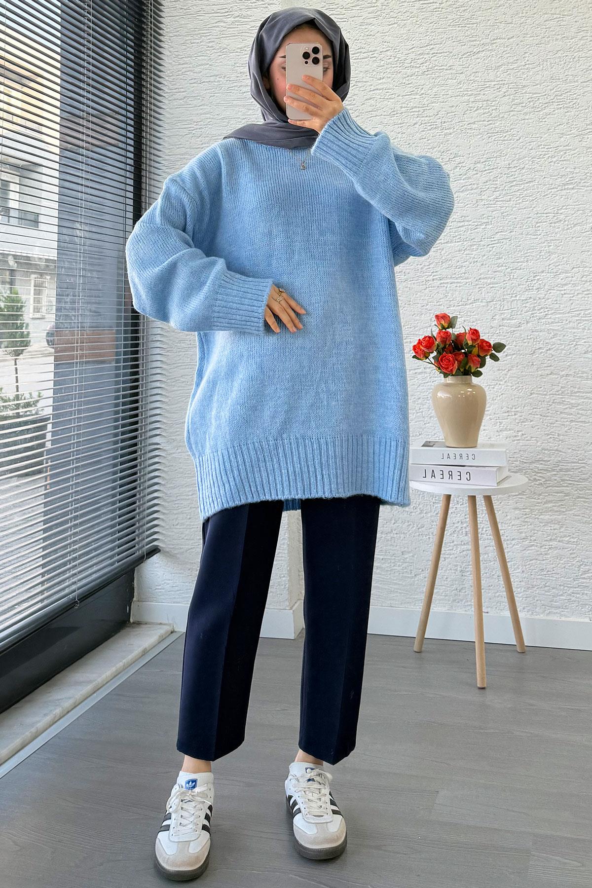 Basic Oversize Triko Kazak – Mavi