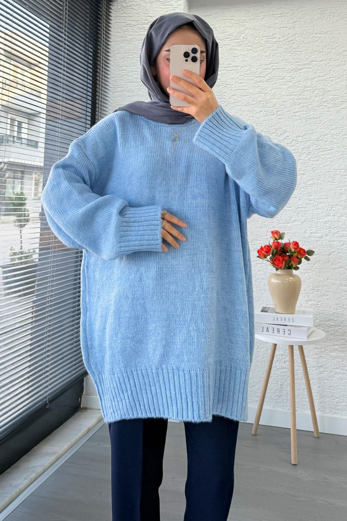 Basic Oversize Triko Kazak – Mavi