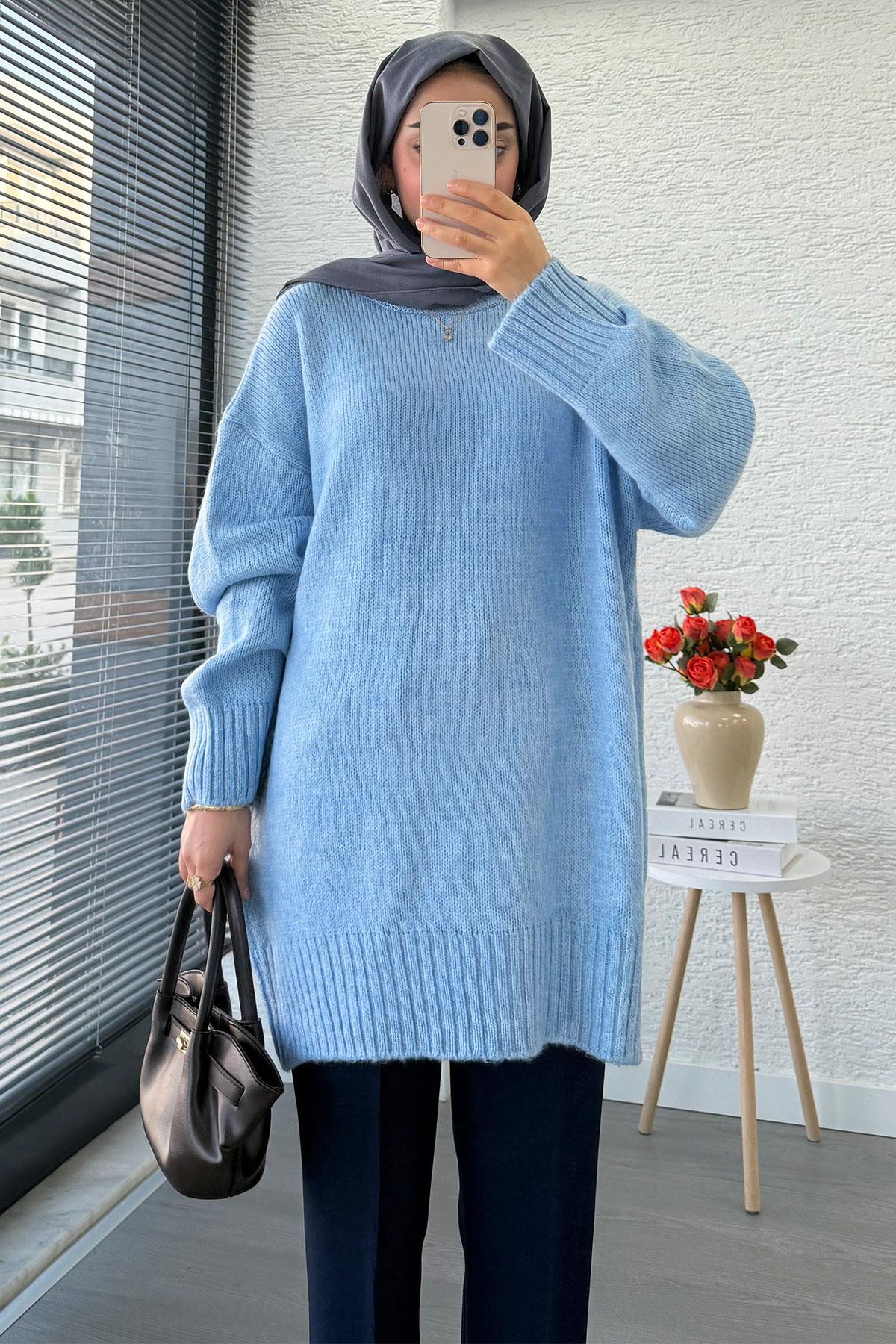 Basic Oversize Triko Kazak – Mavi