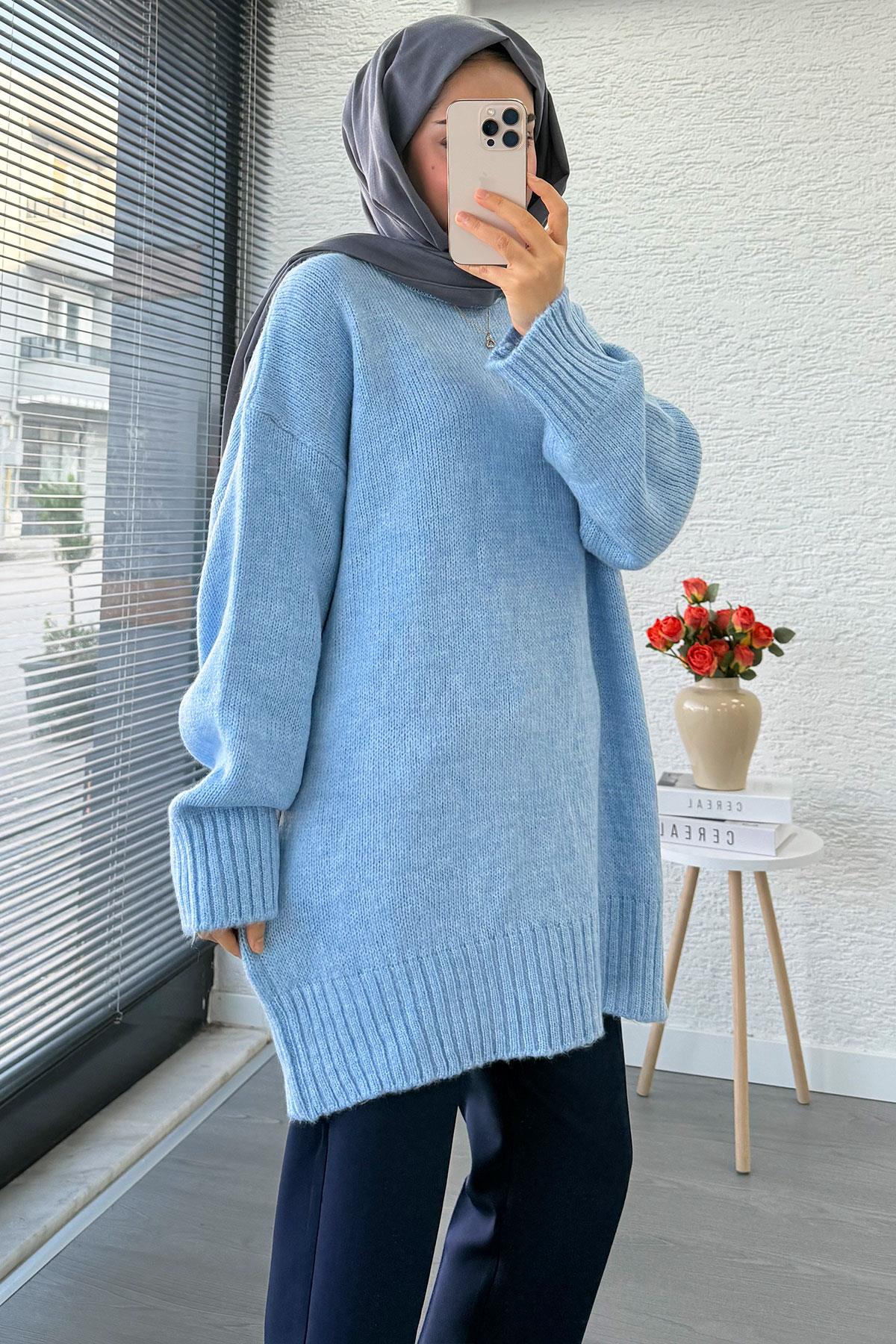 Basic Oversize Triko Kazak – Mavi