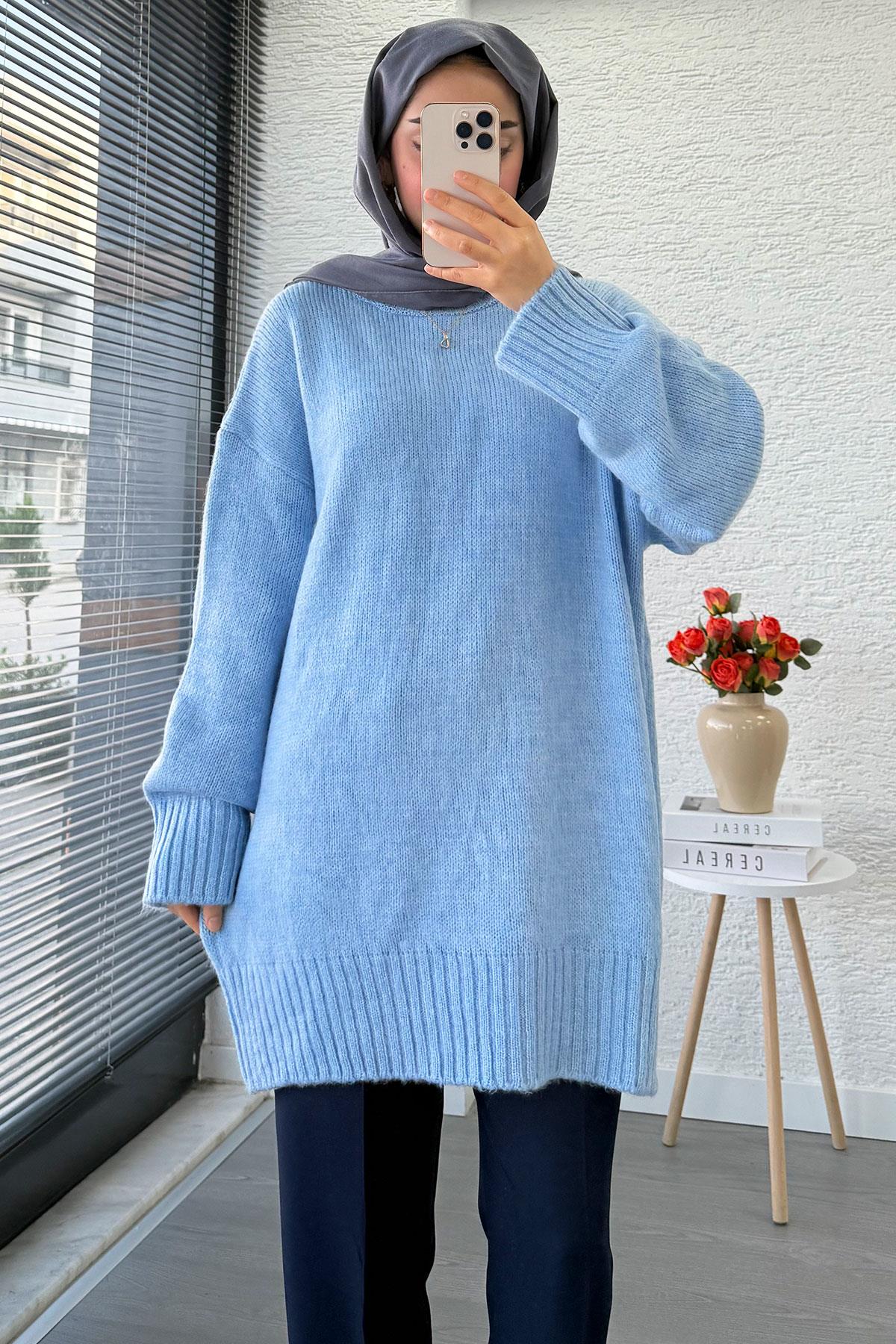 Basic Oversize Triko Kazak – Mavi