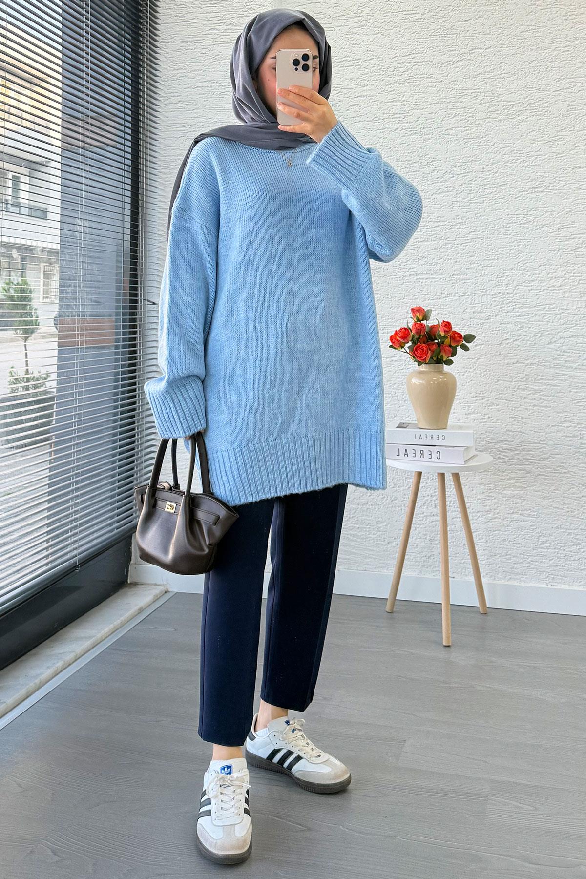 Basic Oversize Triko Kazak – Mavi