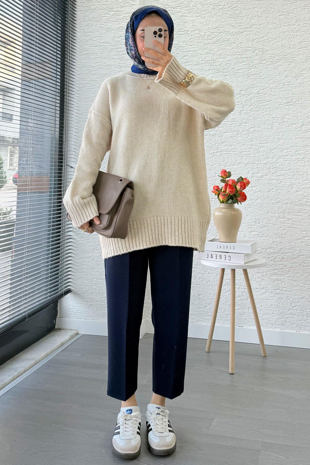 Basic Oversize Triko Kazak – Taş