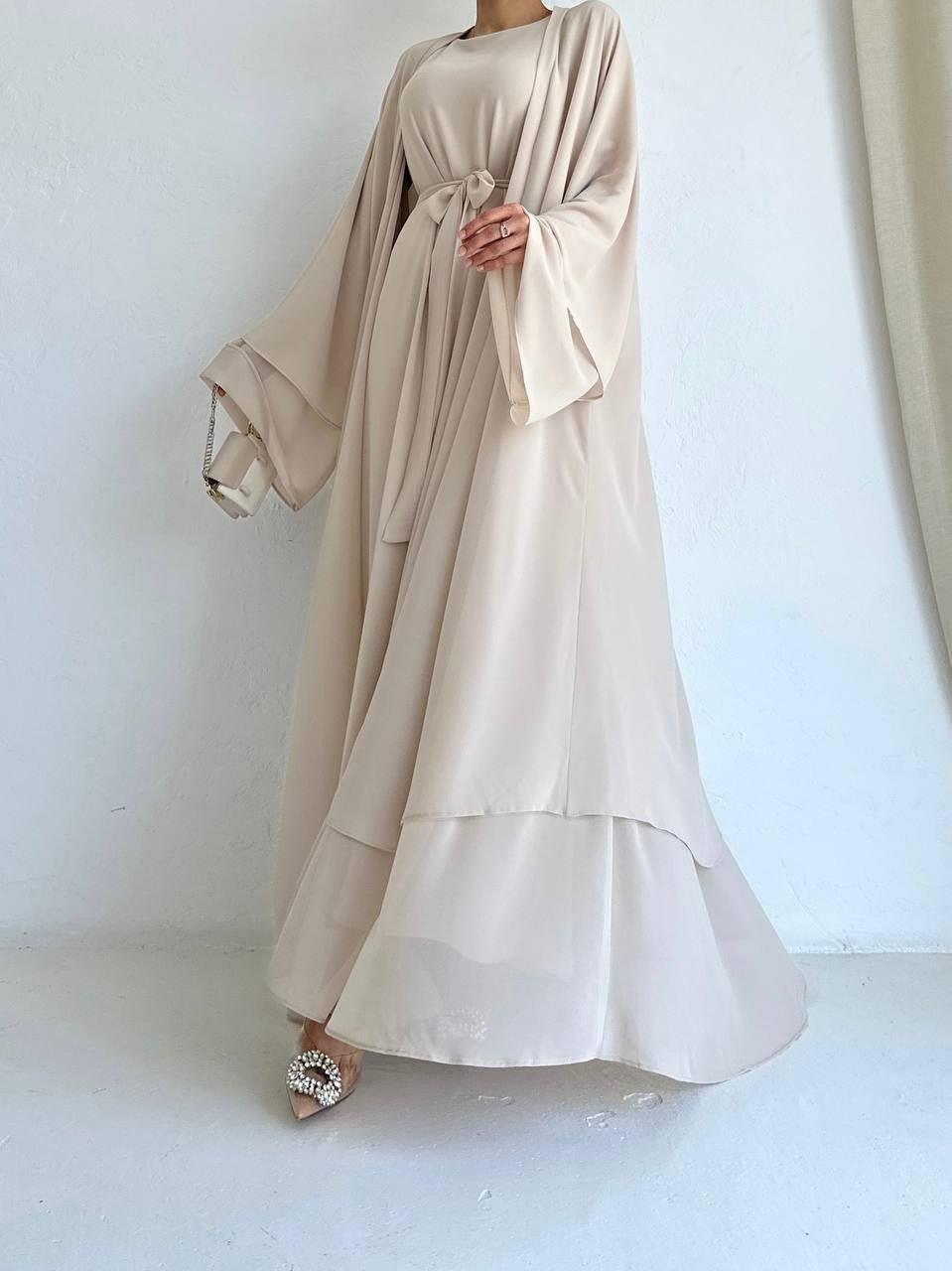 Bej Anna Şifon Abaya Takım