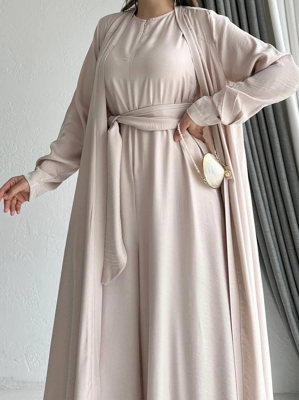 Bej Arya Tulum Abaya Takım 
