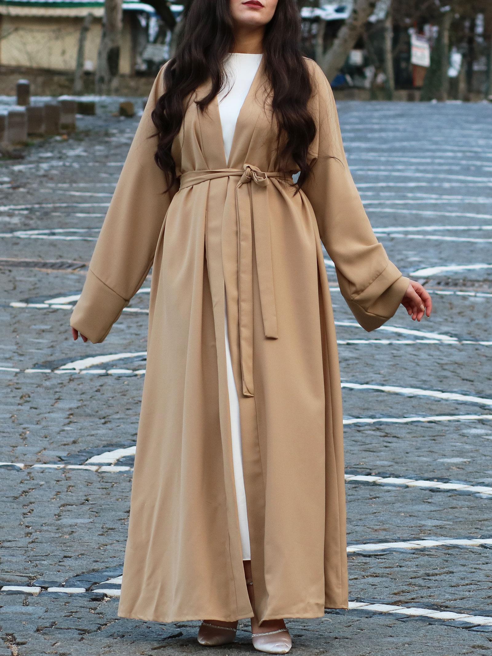 Bej Kolu Taşlı Ala Abaya