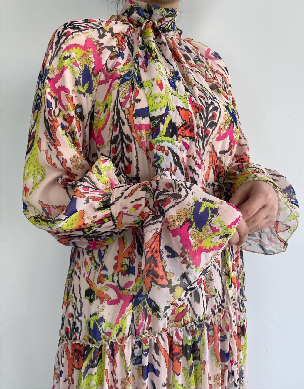 Bej Pastel Desen Elbise
