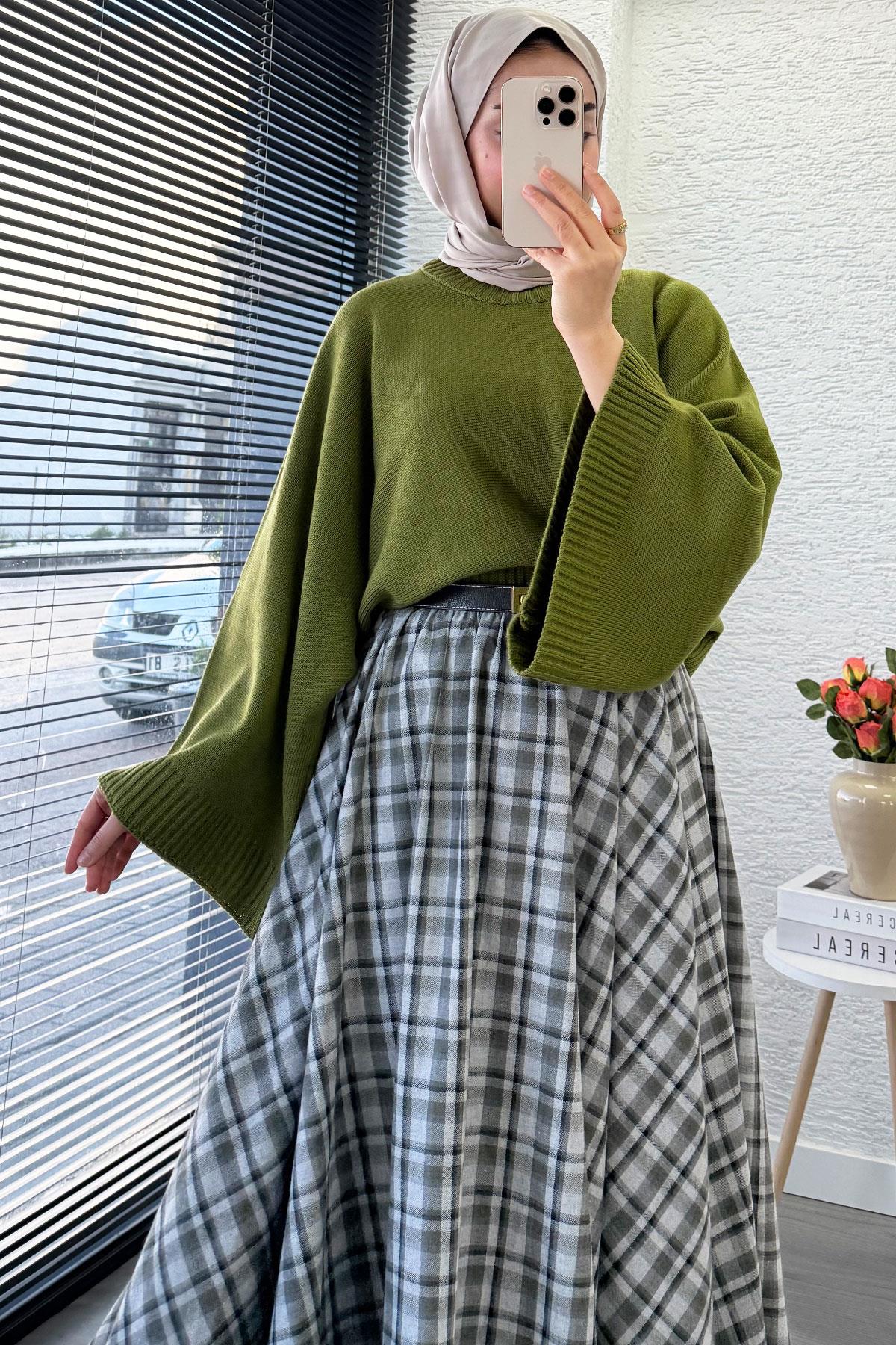 Beli Lastikli Midiboy Ekose Desen Etek - Yeşil