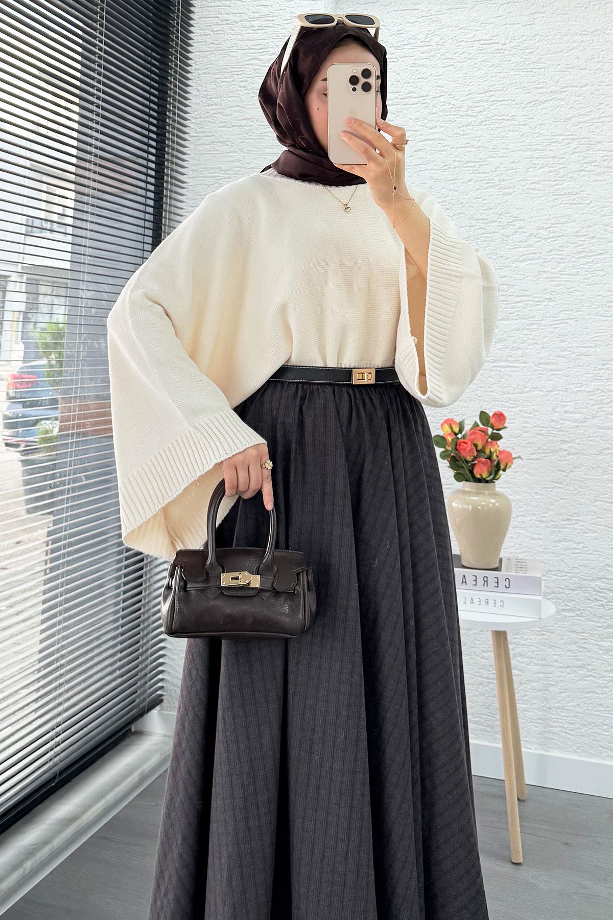 Beli Lastikli Midiboy Ekose Desen Etek - Acı Kahve