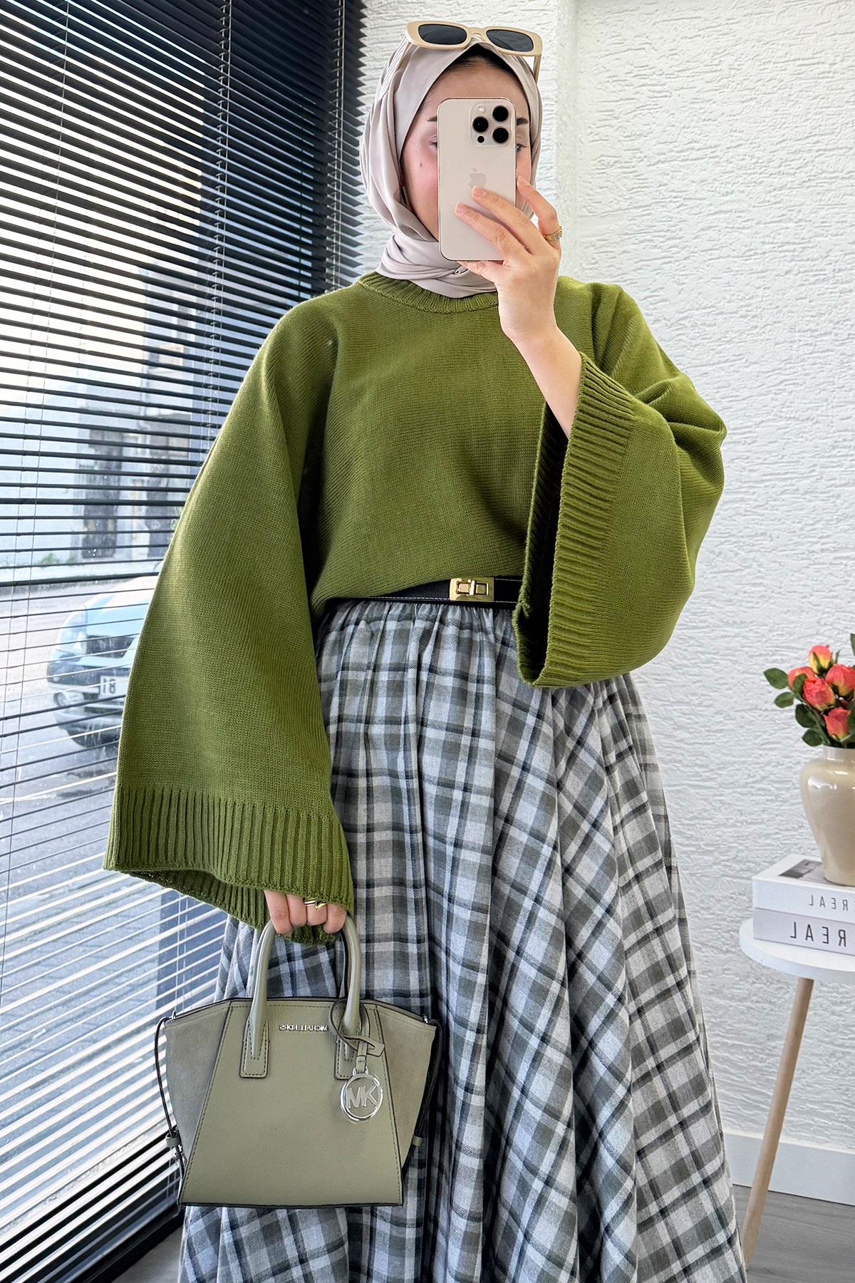 Beli Lastikli Midiboy Ekose Desen Etek - Yeşil