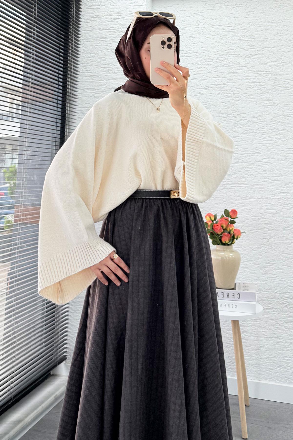 Beli Lastikli Midiboy Ekose Desen Etek - Acı Kahve