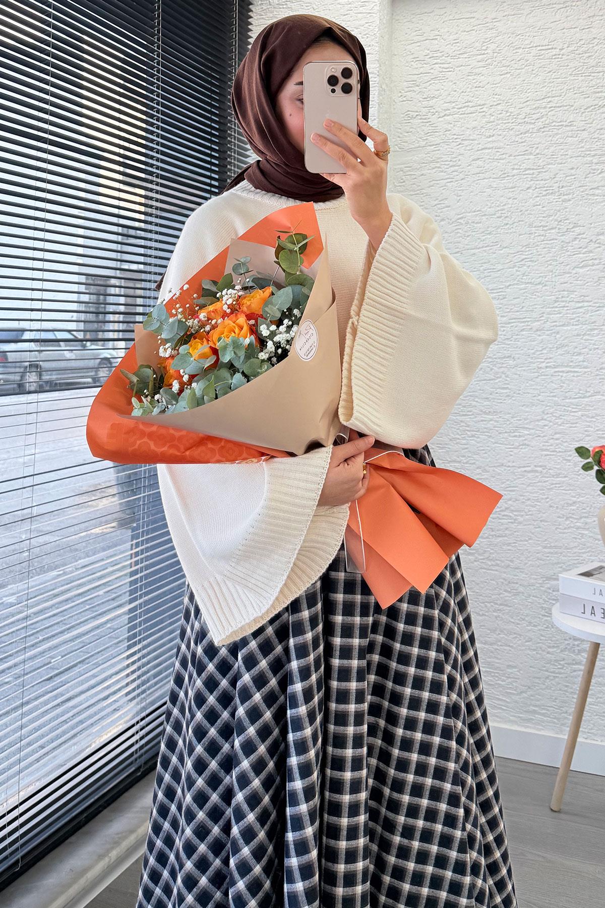 Beli Lastikli Midiboy Ekose Desen Etek - Siyah