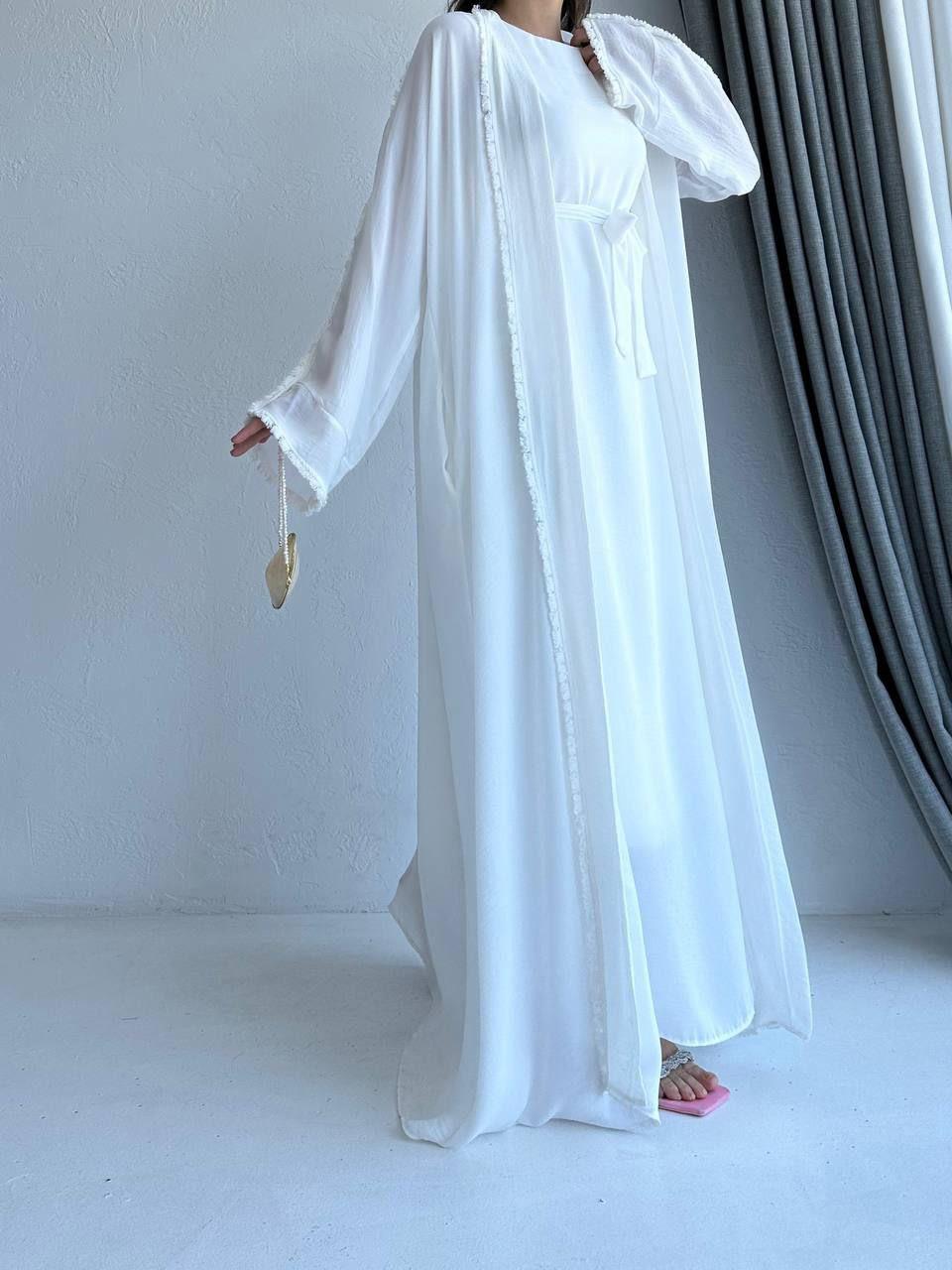 Beyaz Adel Abaya Takım