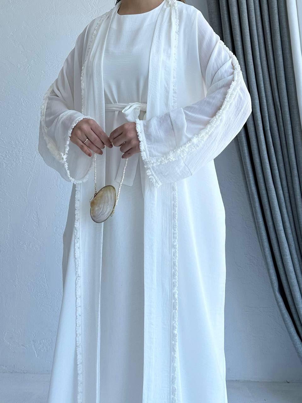 Beyaz Adel Abaya Takım