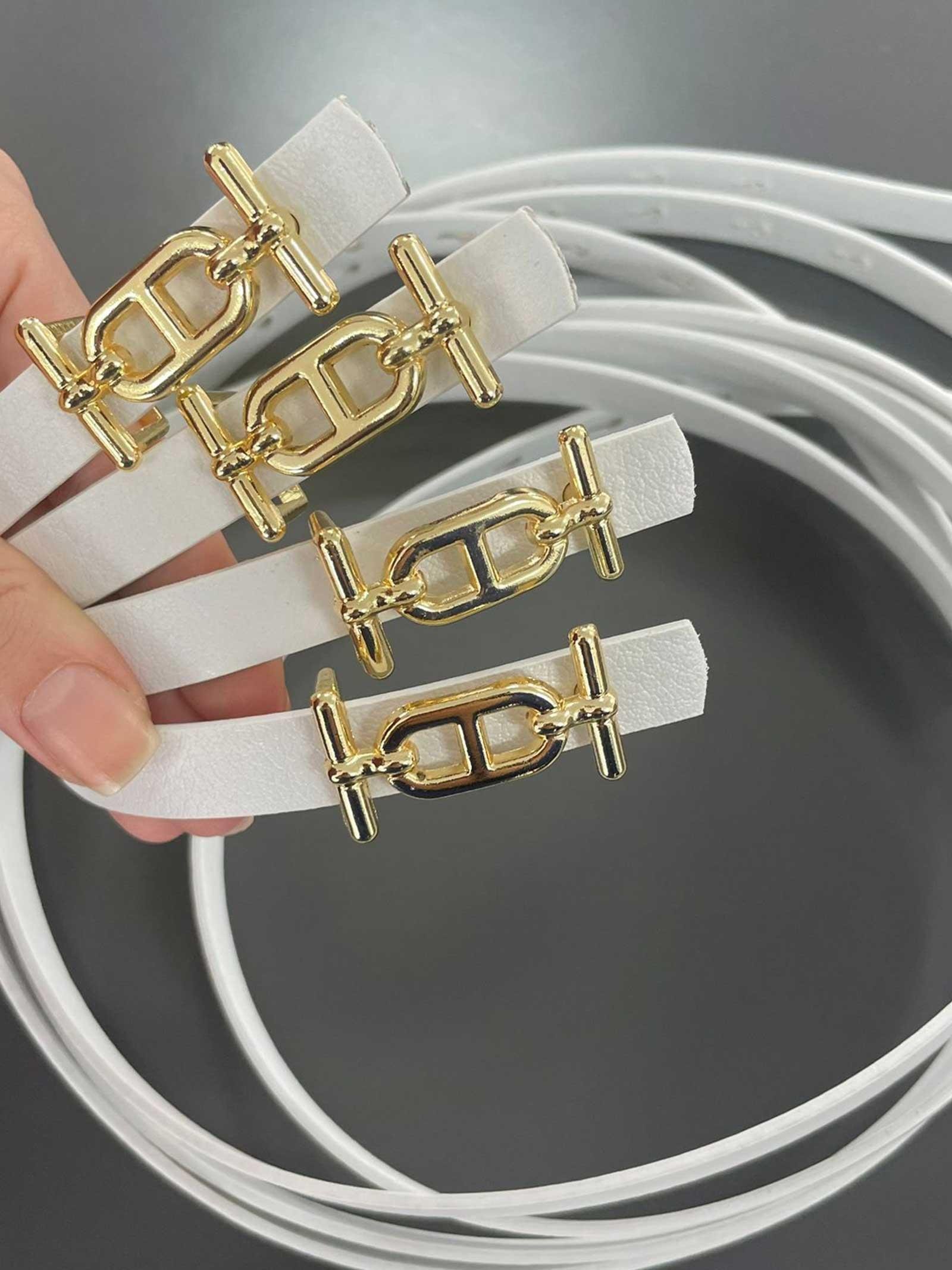 Beyaz Kısa Tokalı İnce Kadın Kemeri