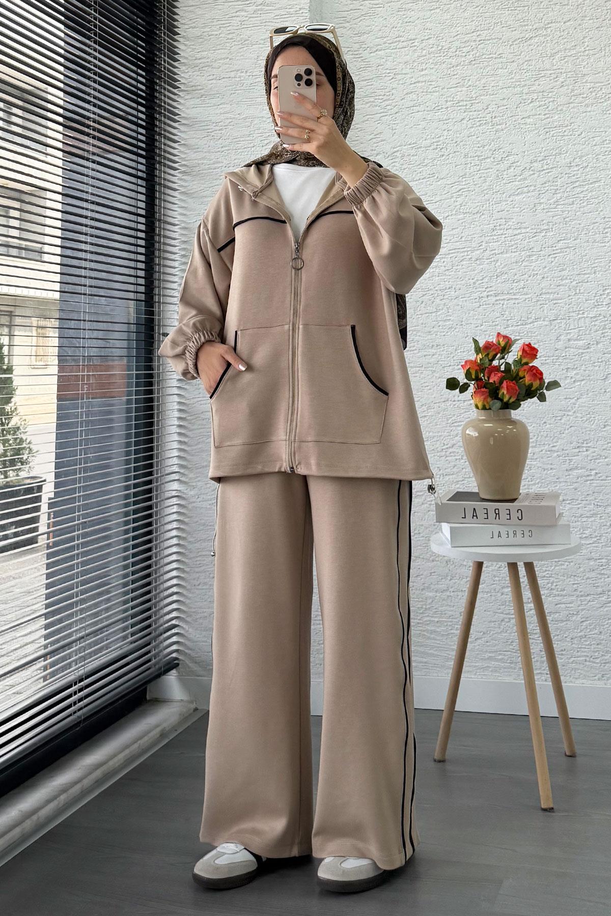 Biye Detaylı Kadın Eşofman Takım – Bej